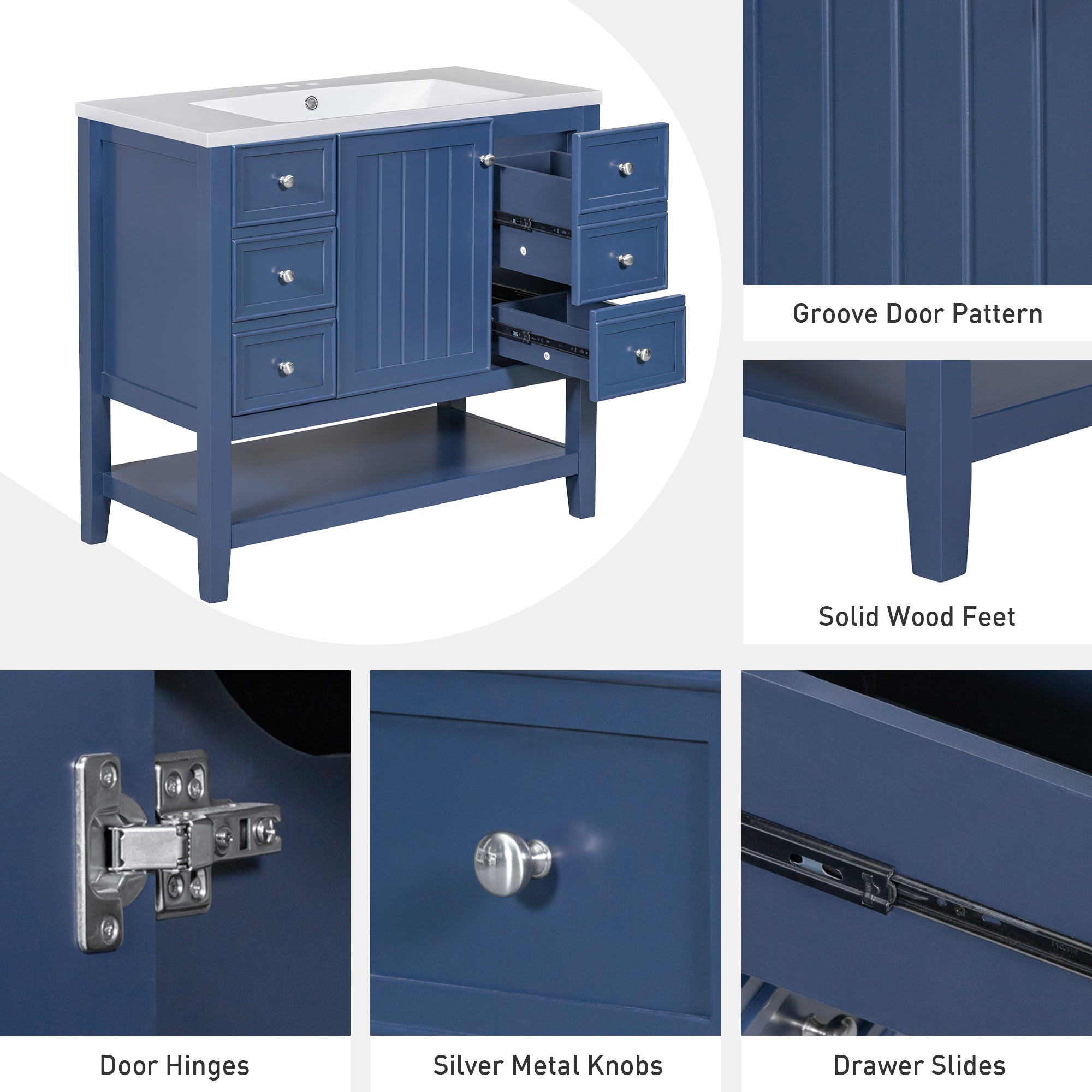 36 in. W x 18 in. D x 33 in. H Freestanding Bath Vanity Cabinet without Top in Blue