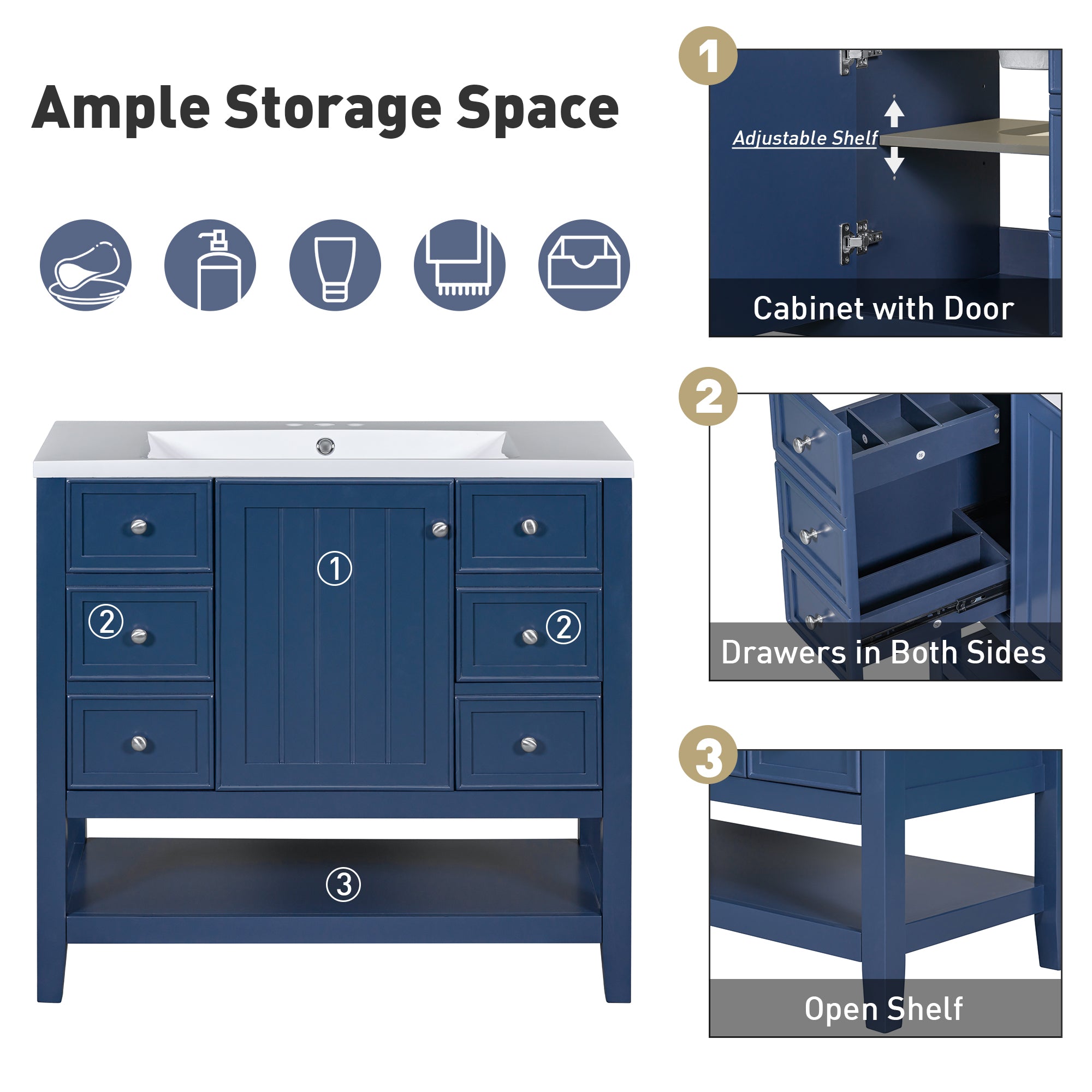 36 in. W x 18 in. D x 33 in. H Freestanding Bath Vanity Cabinet without Top in Blue