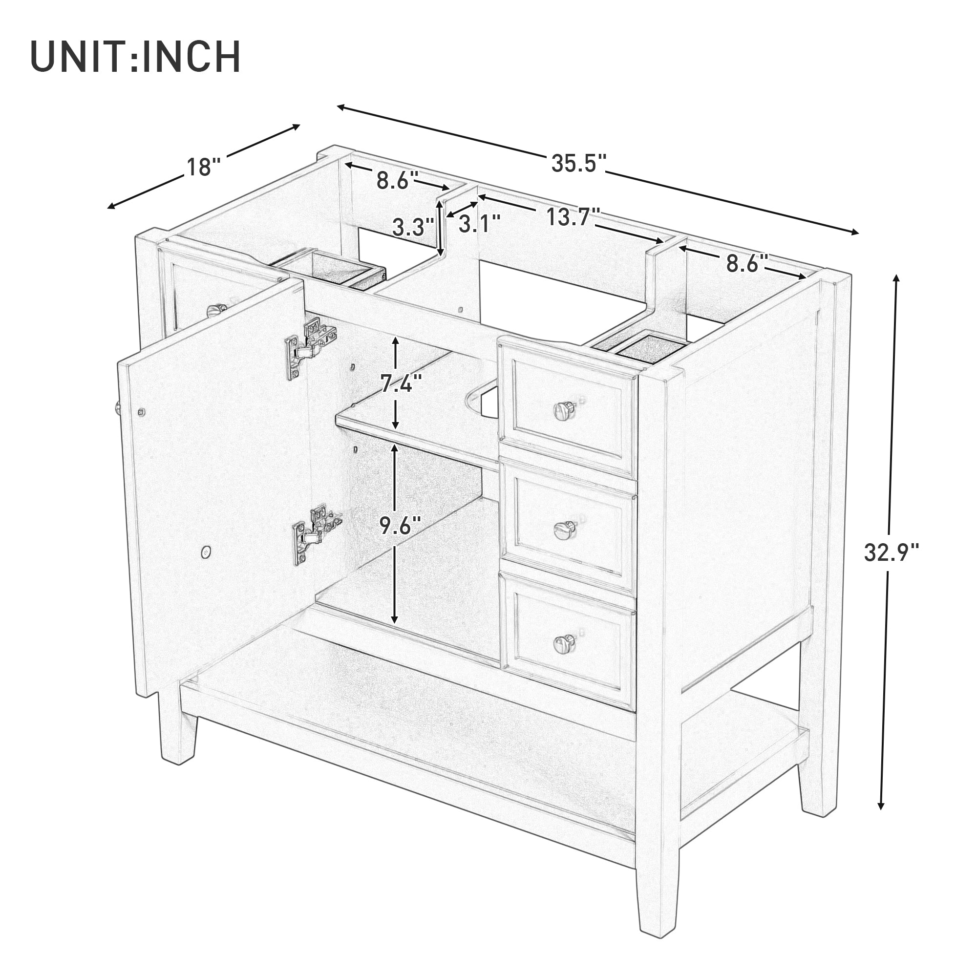 36 in. W x 18 in. D x 33 in. H Freestanding Bath Vanity Cabinet without Top in Blue