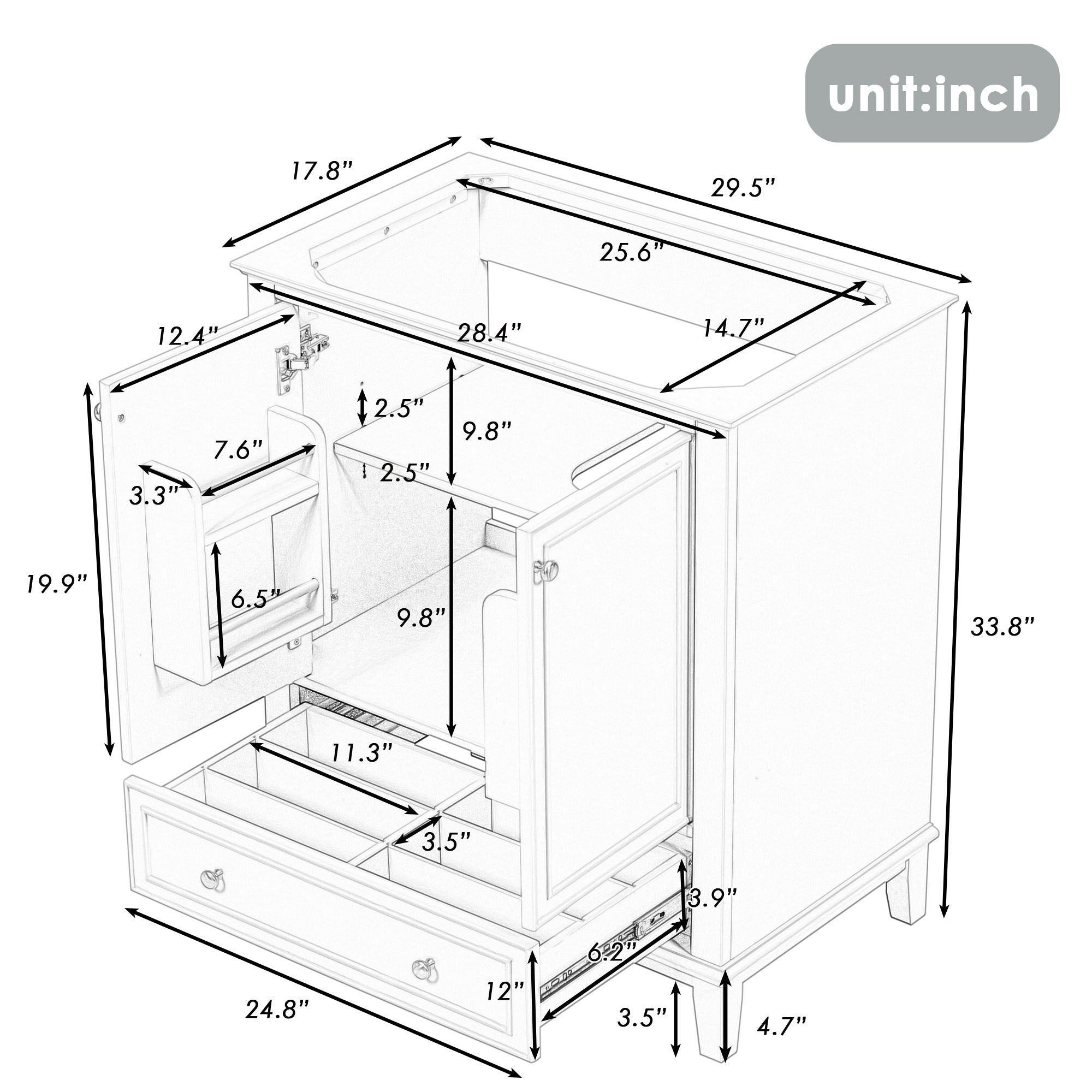 30 in. Freestanding Bath Vanity Cabinet without Top in Green