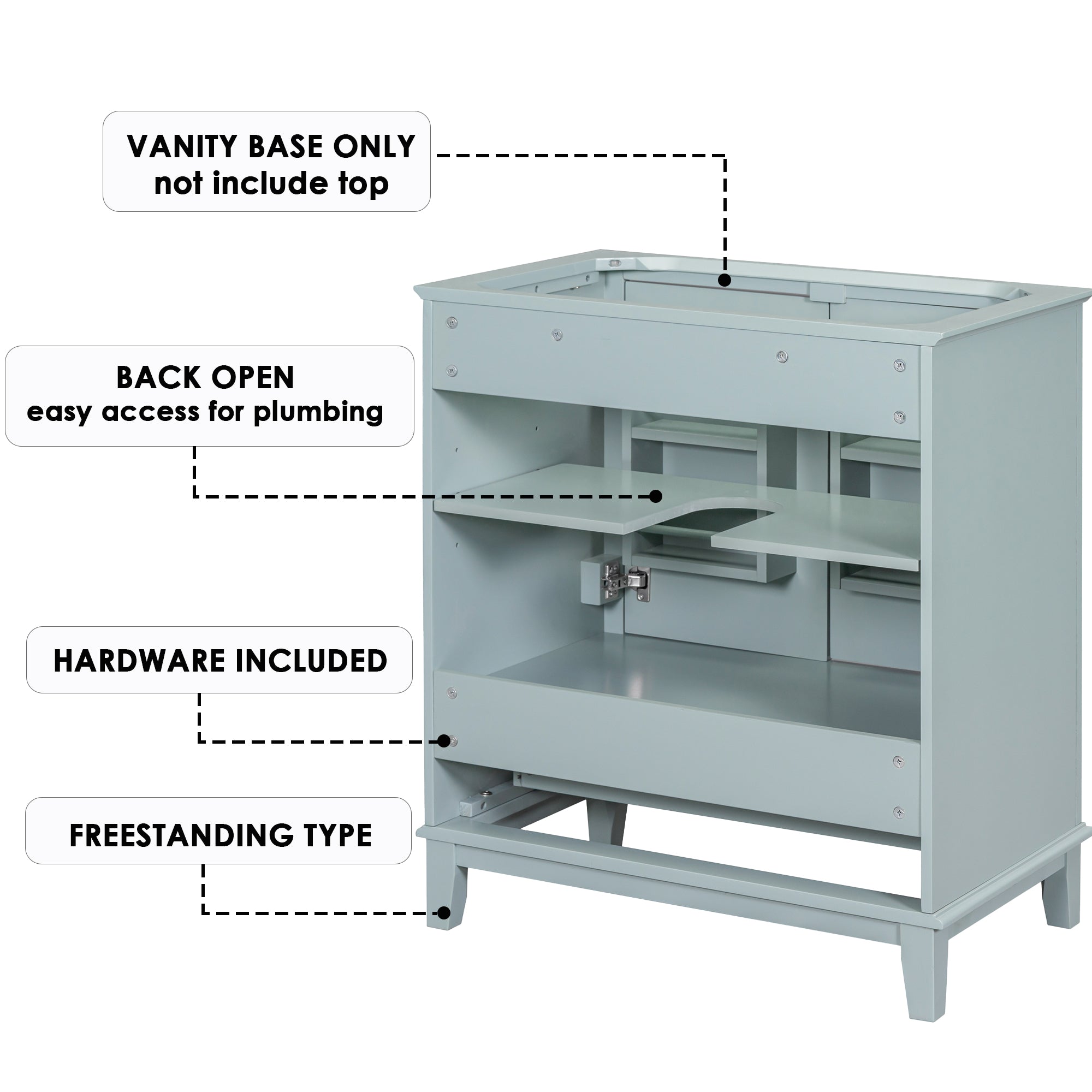 30 in. Freestanding Bath Vanity Cabinet without Top in Green