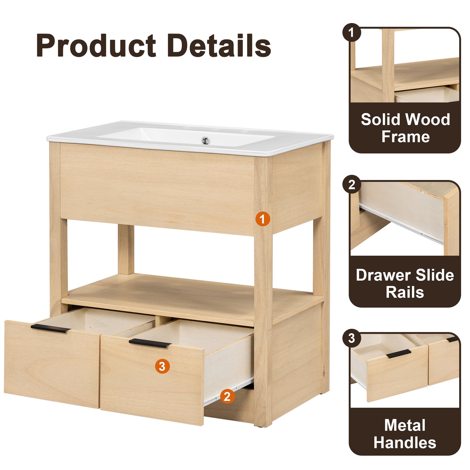 30 in. W x 18.3 in. D x 32.5 in. H Freestanding Bath Vanity Cabinet with Ceramic Sink Top