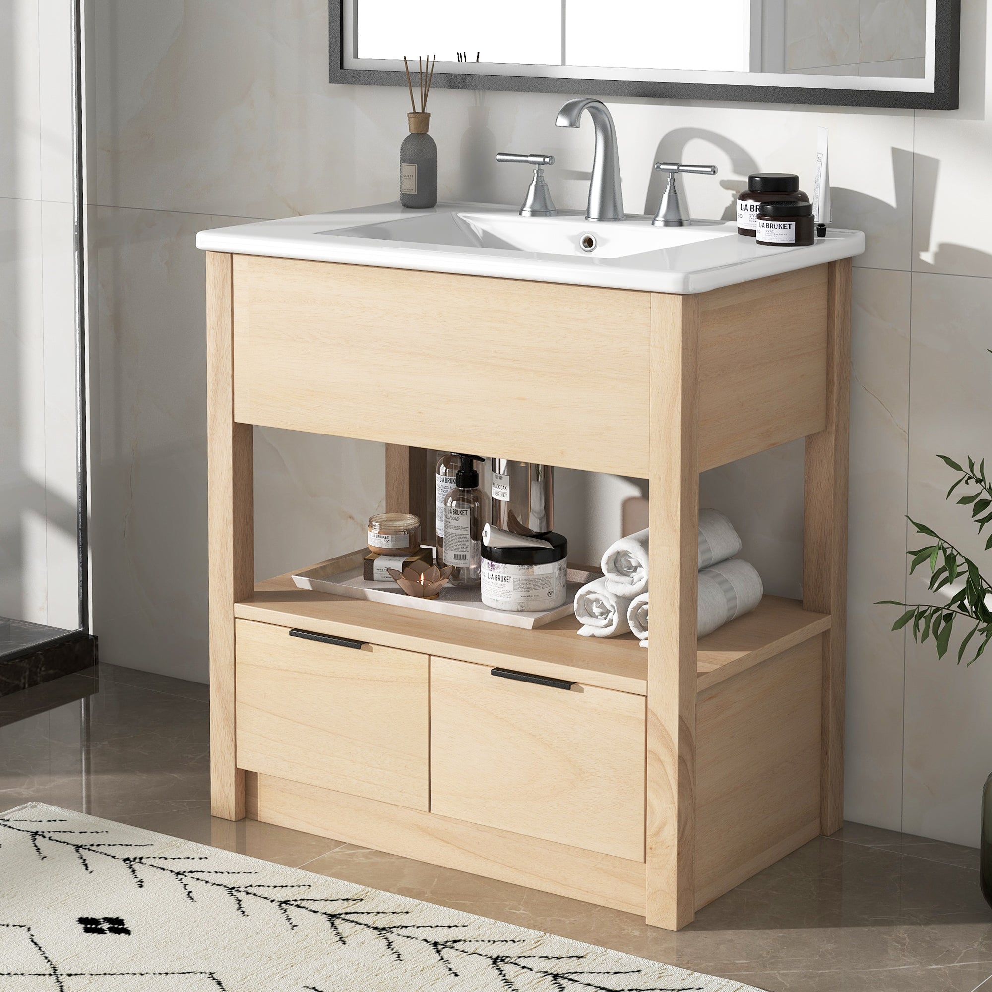 30 in. W x 18.3 in. D x 32.5 in. H Freestanding Bath Vanity Cabinet with Ceramic Sink Top