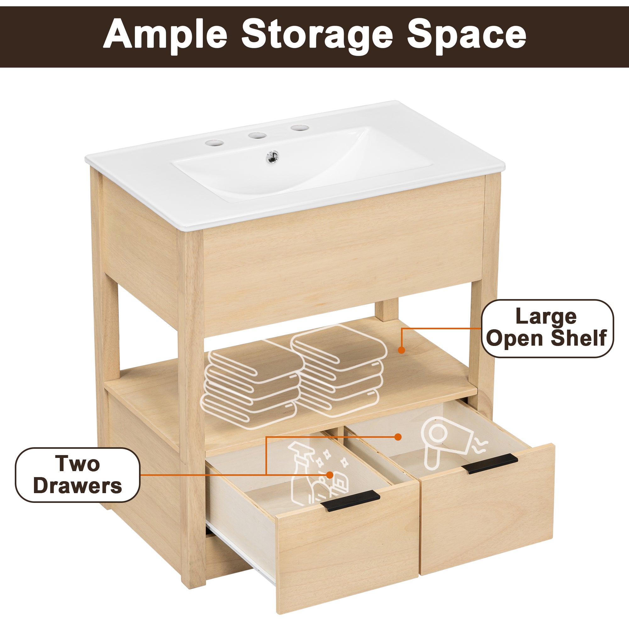 30 in. W x 18.3 in. D x 32.5 in. H Freestanding Bath Vanity Cabinet with Ceramic Sink Top