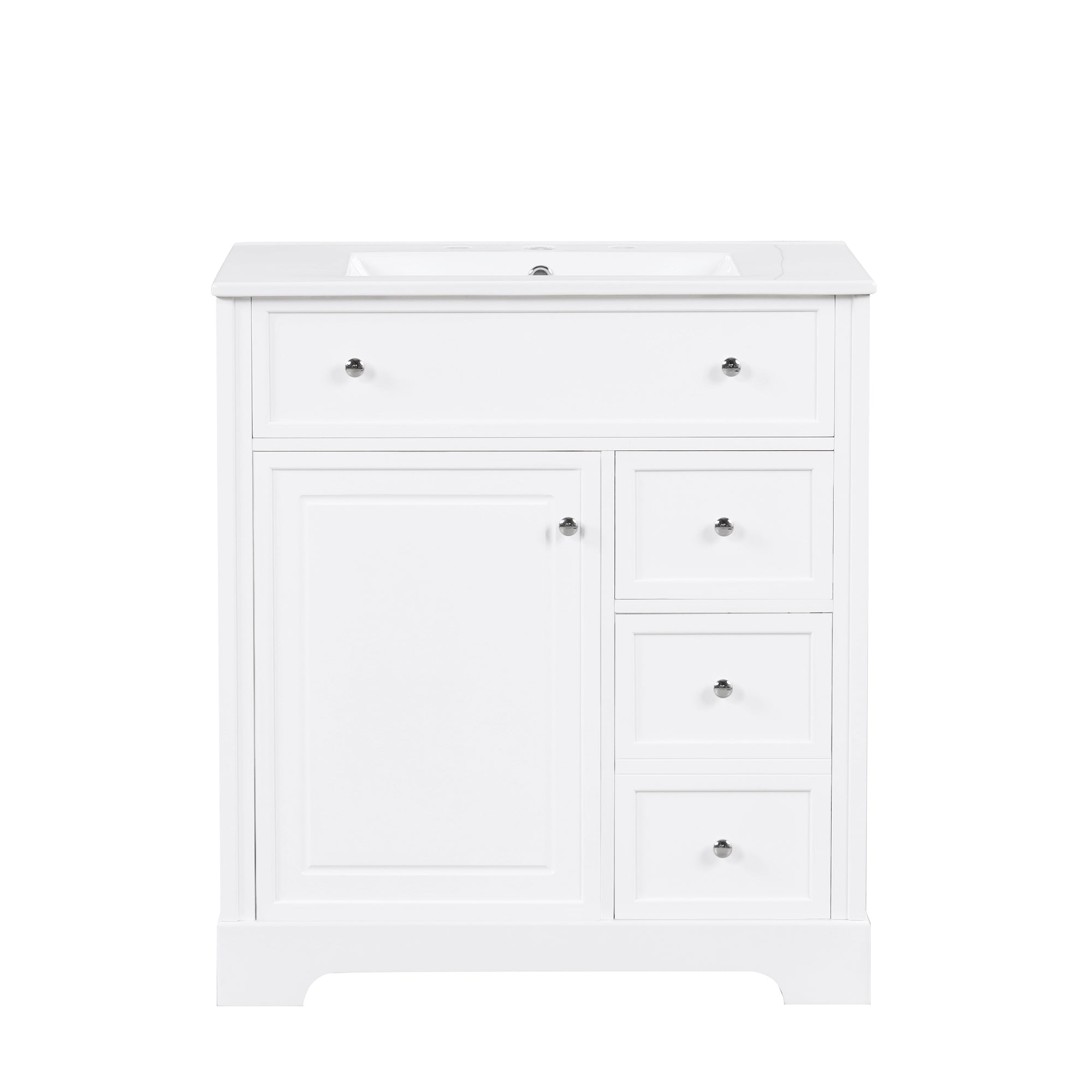 30 inch Freestanding Bathroom Vanity Set in White with Integrated Ceramic Sink