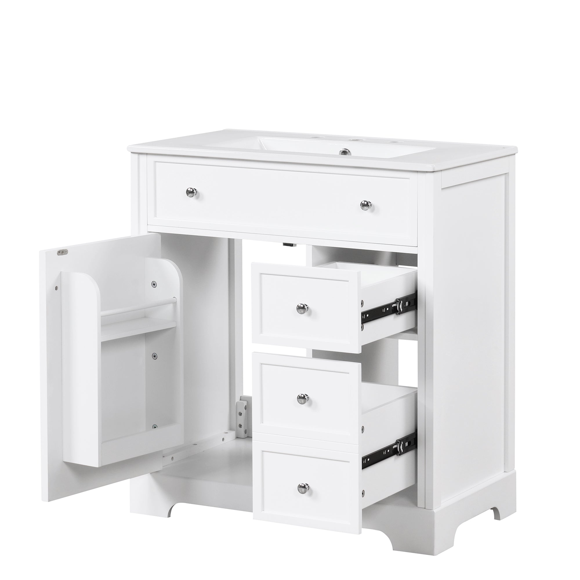 30 inch Freestanding Bathroom Vanity Set in White with Integrated Ceramic Sink