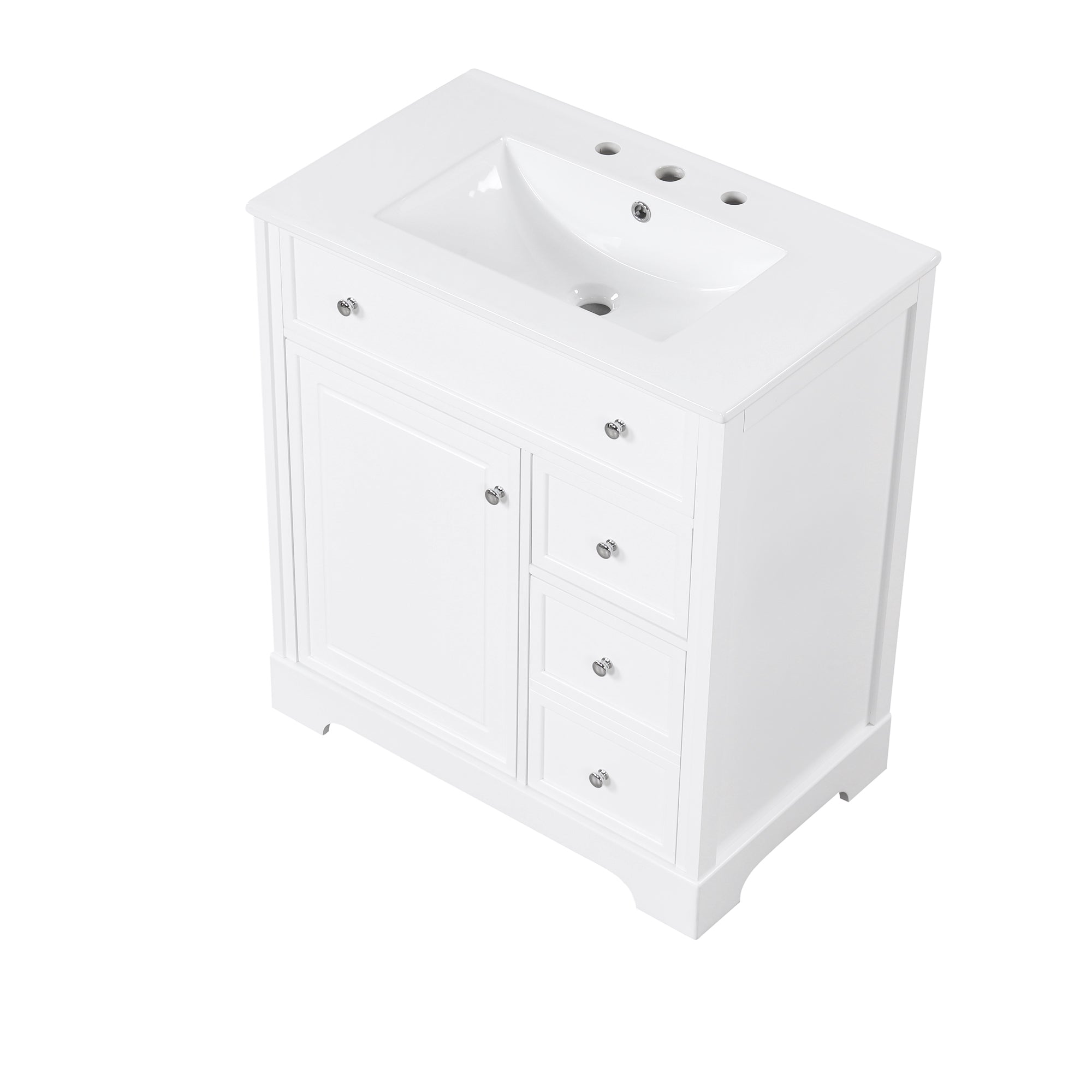 30 inch Freestanding Bathroom Vanity Set in White with Integrated Ceramic Sink