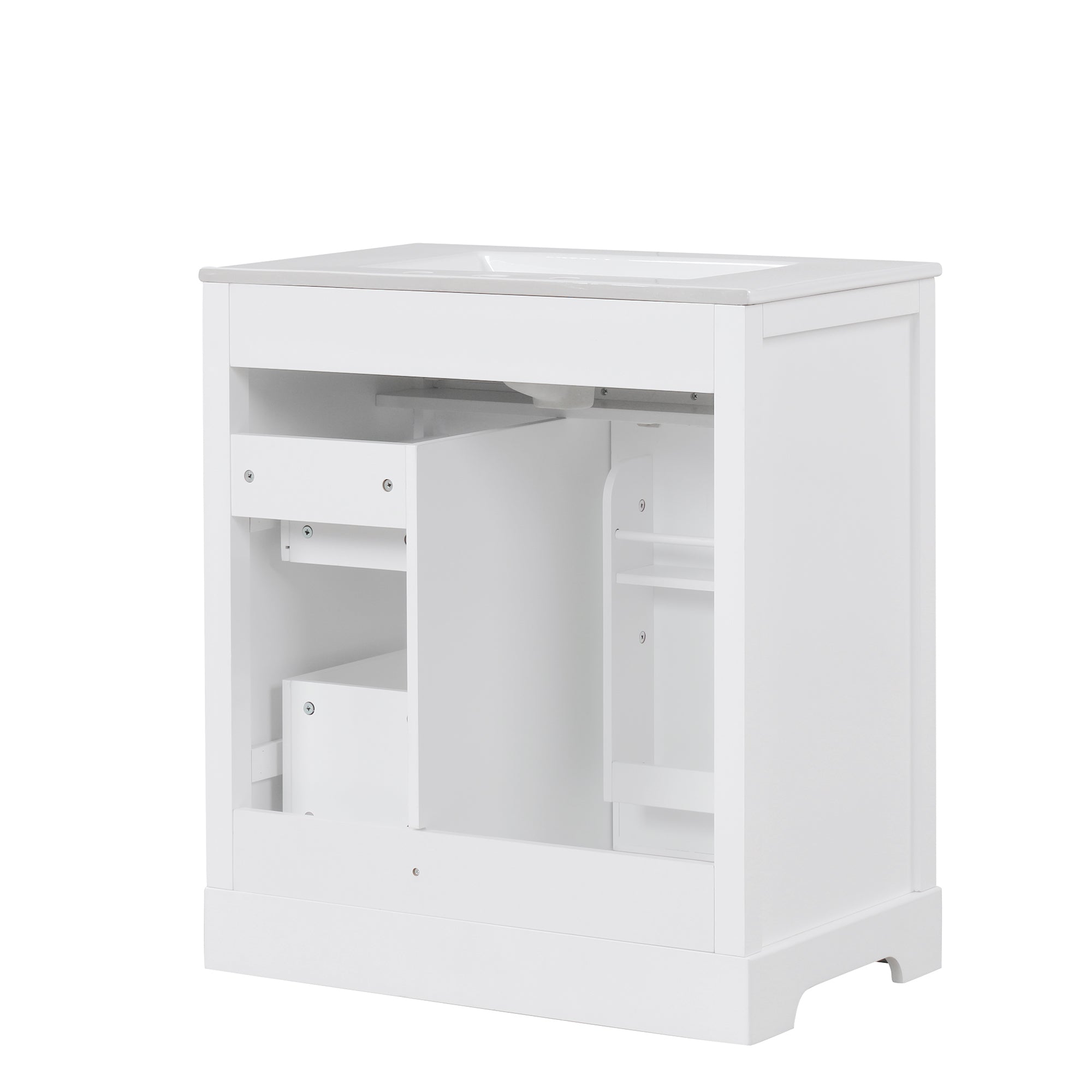 30 inch Freestanding Bathroom Vanity Set in White with Integrated Ceramic Sink