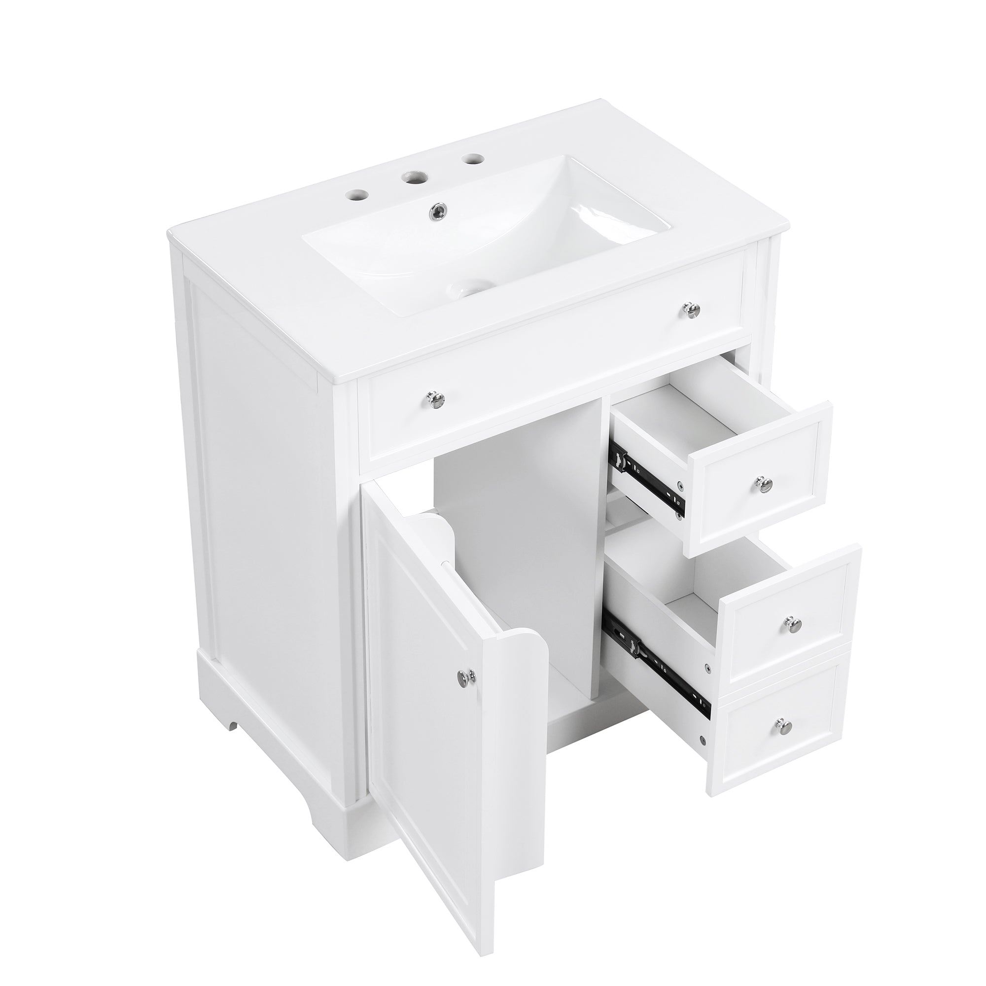 30 inch Freestanding Bathroom Vanity Set in White with Integrated Ceramic Sink
