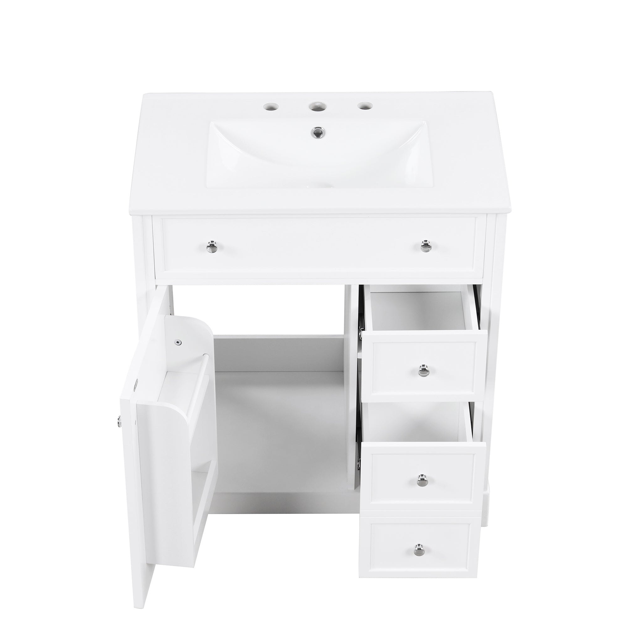 30 inch Freestanding Bathroom Vanity Set in White with Integrated Ceramic Sink