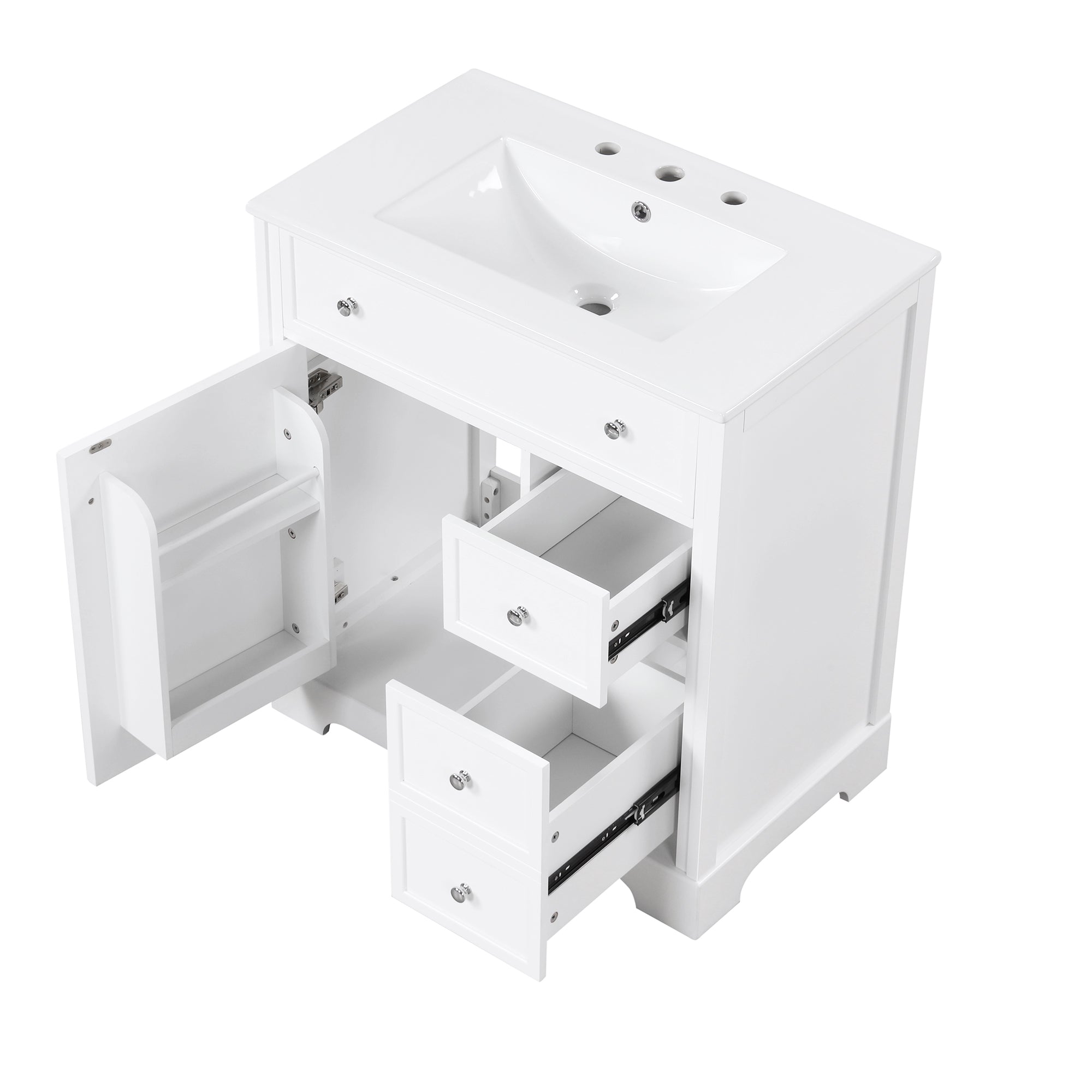 30 inch Freestanding Bathroom Vanity Set in White with Integrated Ceramic Sink