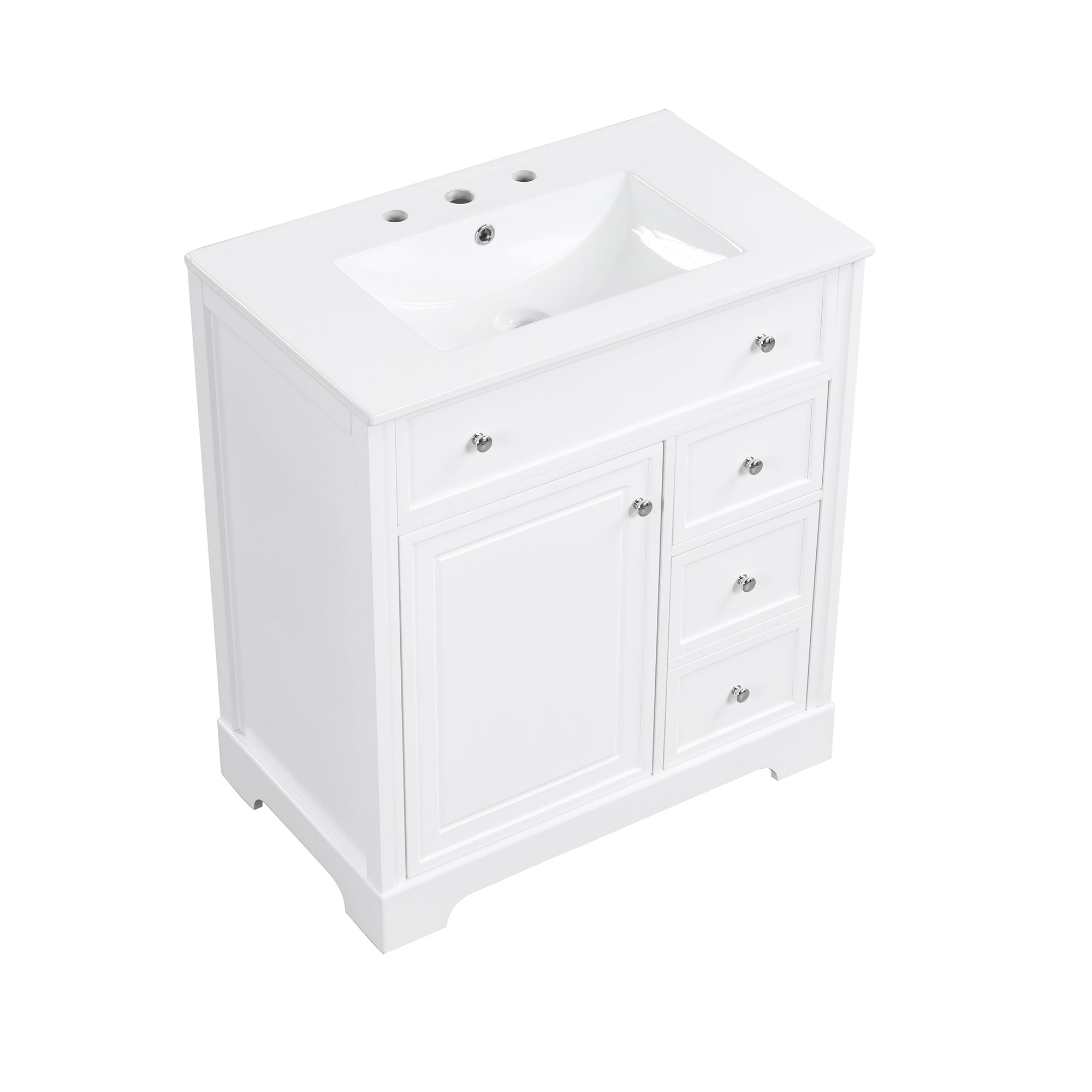 30 inch Freestanding Bathroom Vanity Set in White with Integrated Ceramic Sink
