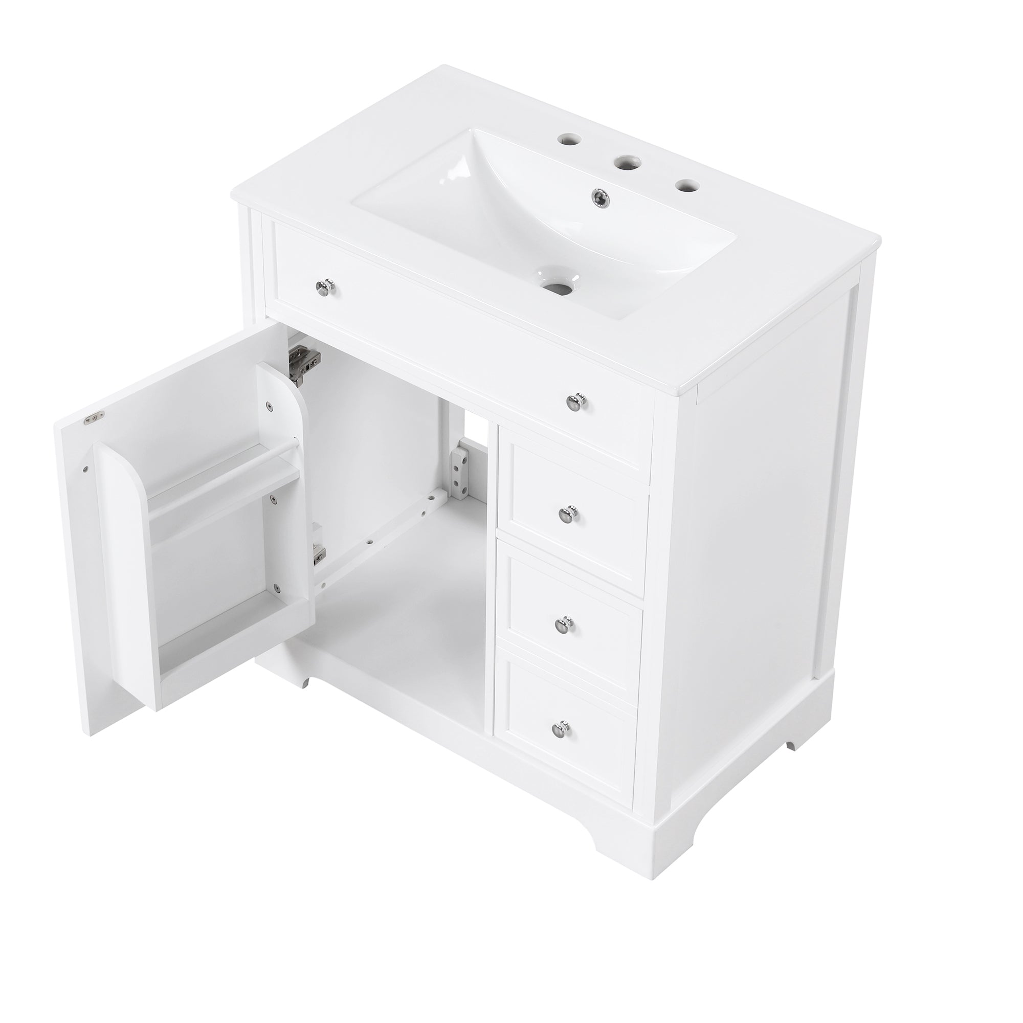 30 inch Freestanding Bathroom Vanity Set in White with Integrated Ceramic Sink