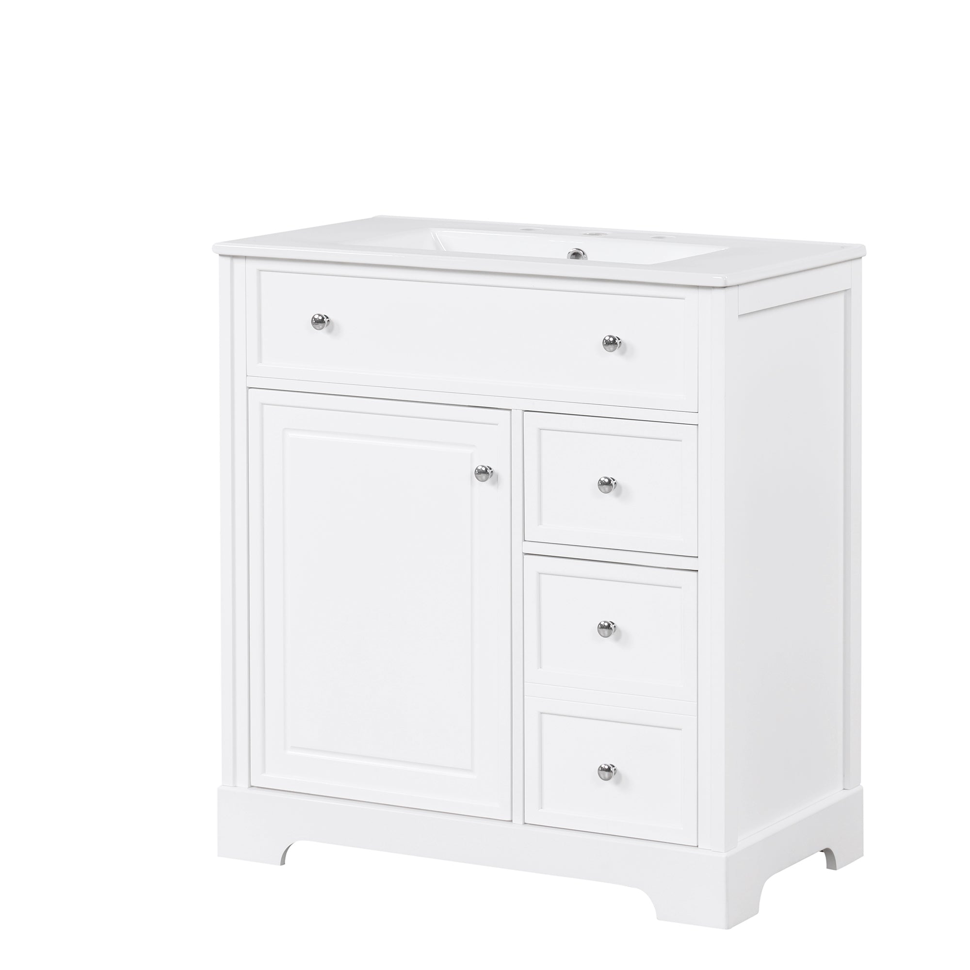 30 inch Freestanding Bathroom Vanity Set in White with Integrated Ceramic Sink