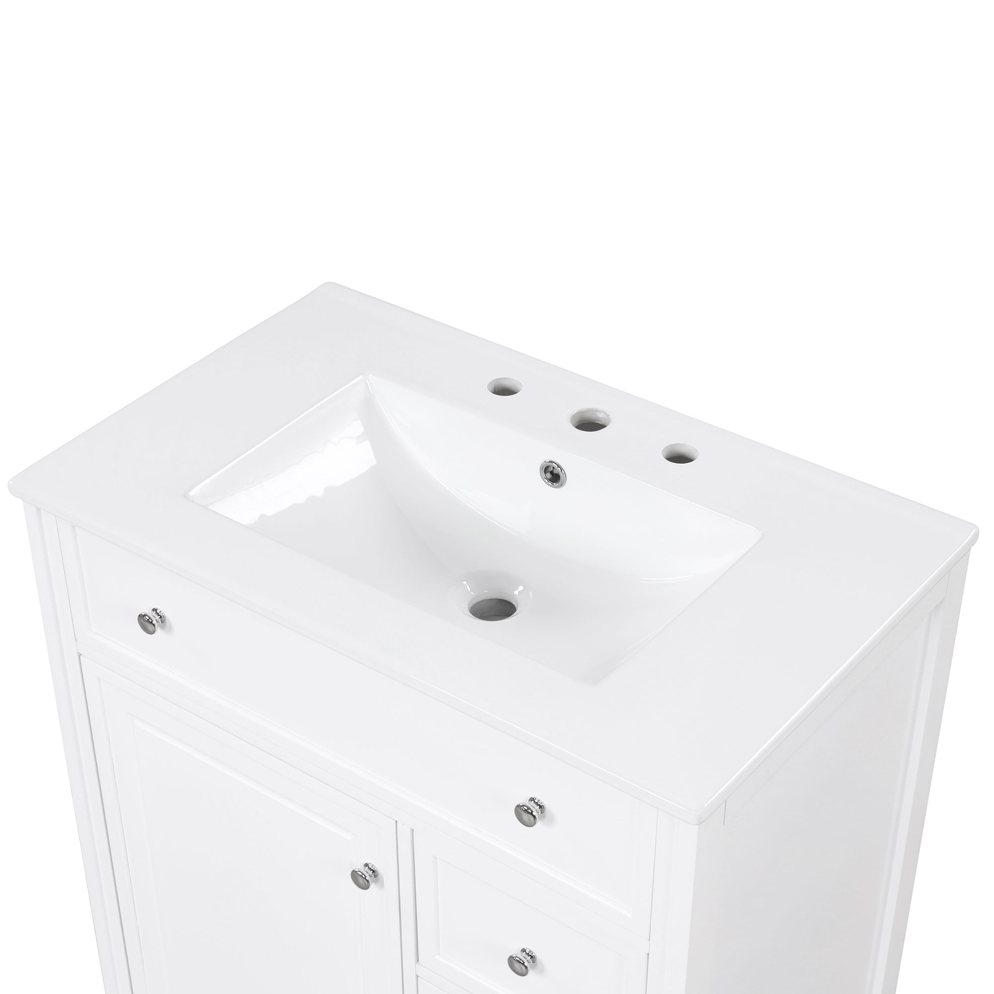 30 inch Freestanding Bathroom Vanity Set in White with Integrated Ceramic Sink