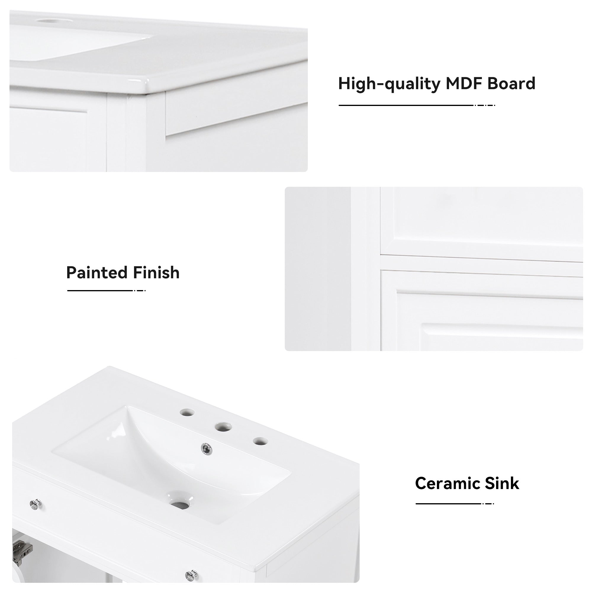 30 inch Freestanding Bathroom Vanity Set in White with Integrated Ceramic Sink