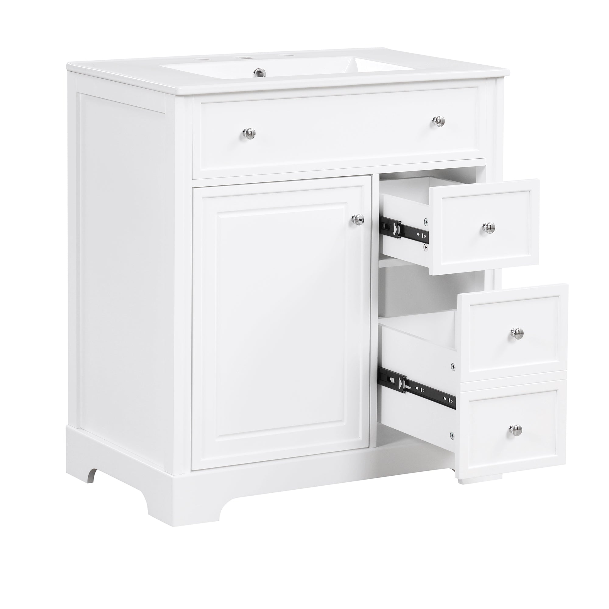 30 inch Freestanding Bathroom Vanity Set in White with Integrated Ceramic Sink