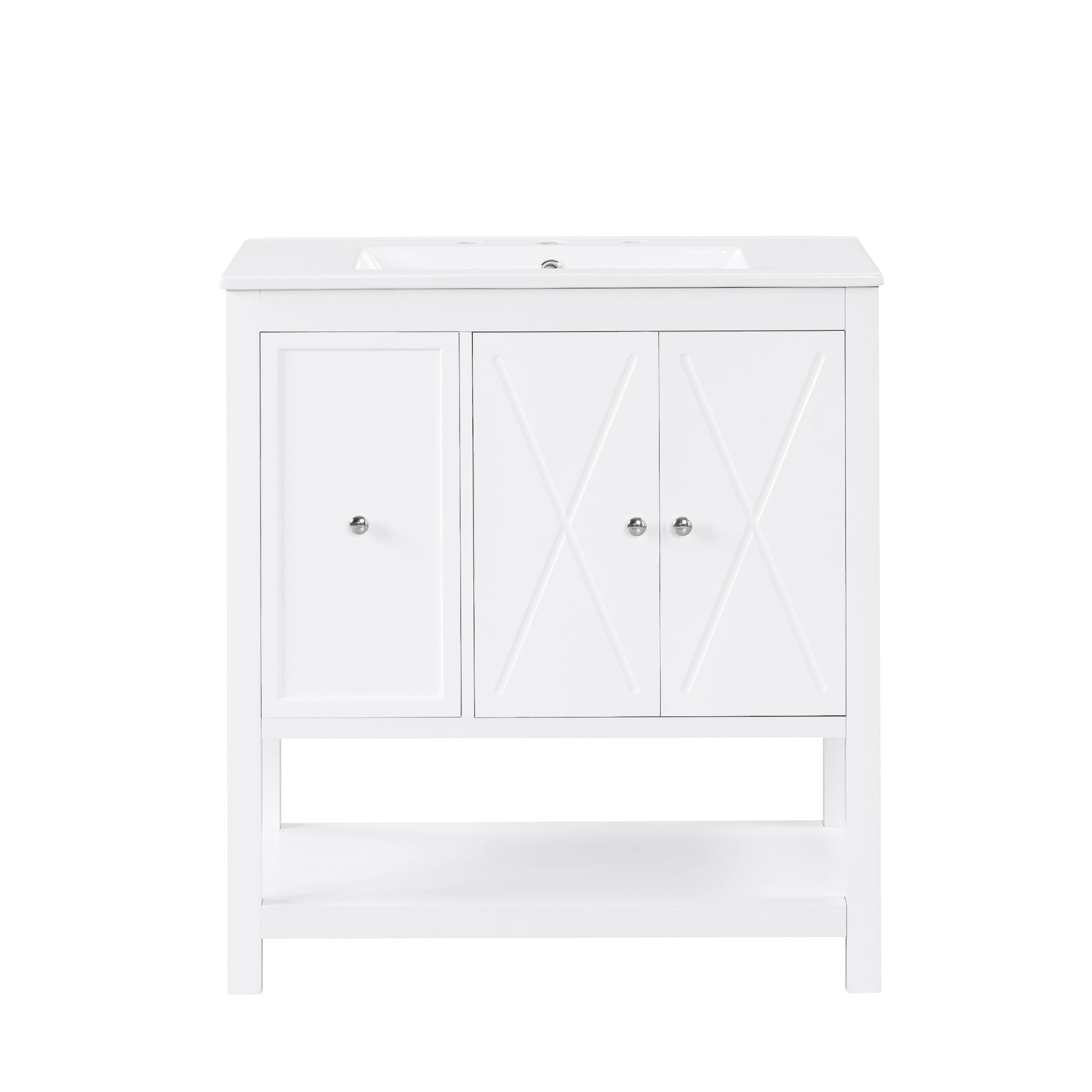 30 inch Freestanding Bathroom Vanity Set in White with Integrated Ceramic Sink