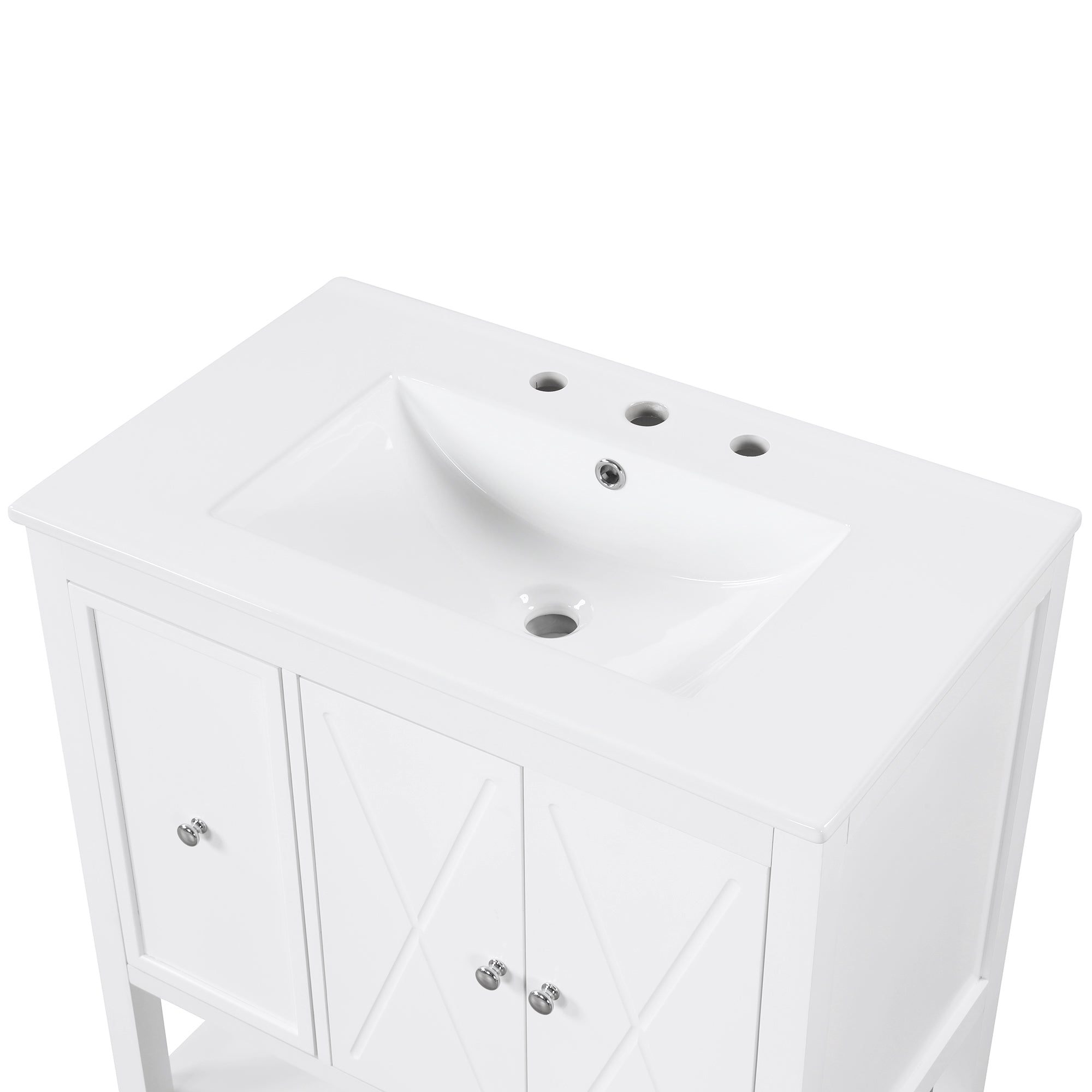 30 inch Freestanding Bathroom Vanity Set in White with Integrated Ceramic Sink