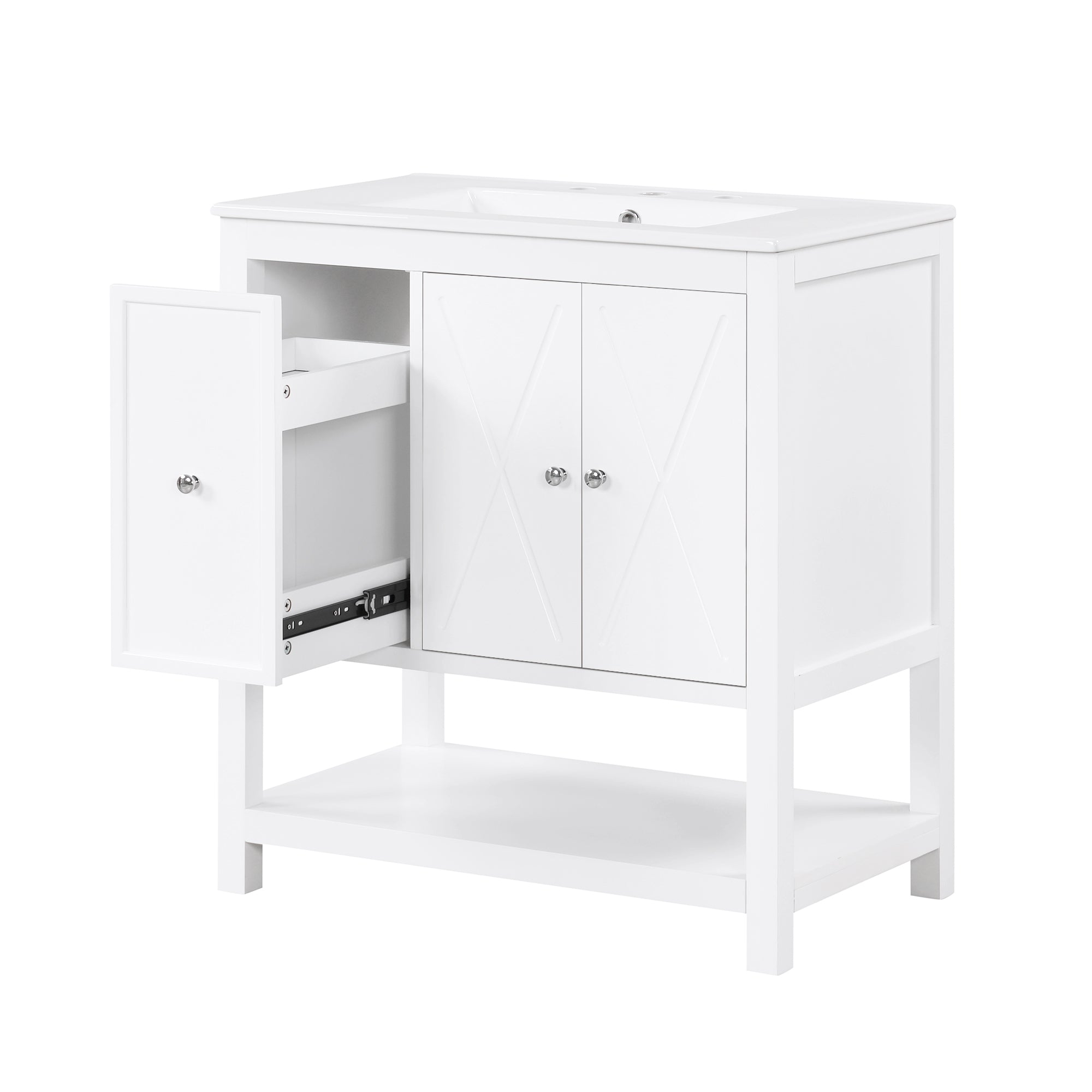 30 inch Freestanding Bathroom Vanity Set in White with Integrated Ceramic Sink