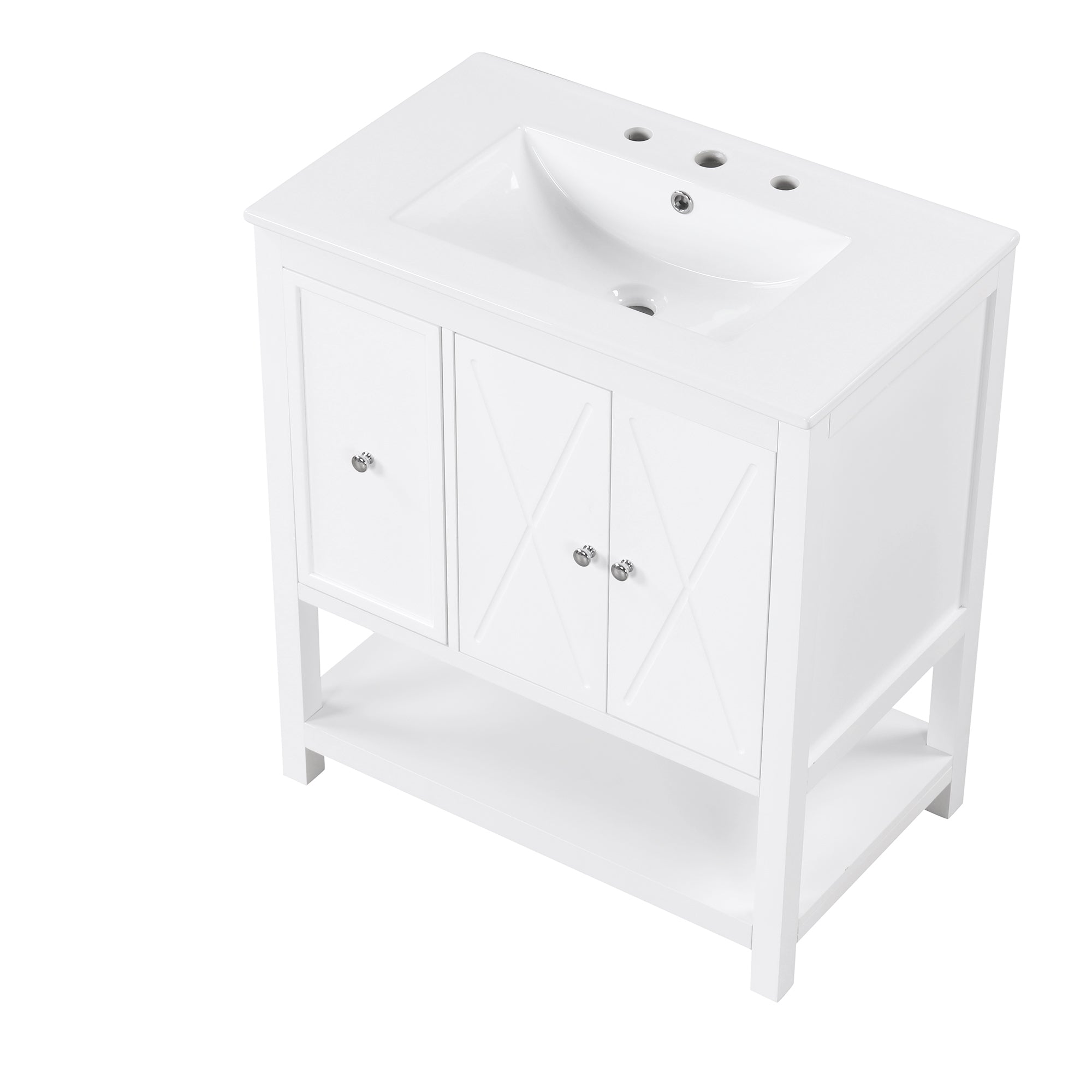 30 inch Freestanding Bathroom Vanity Set in White with Integrated Ceramic Sink