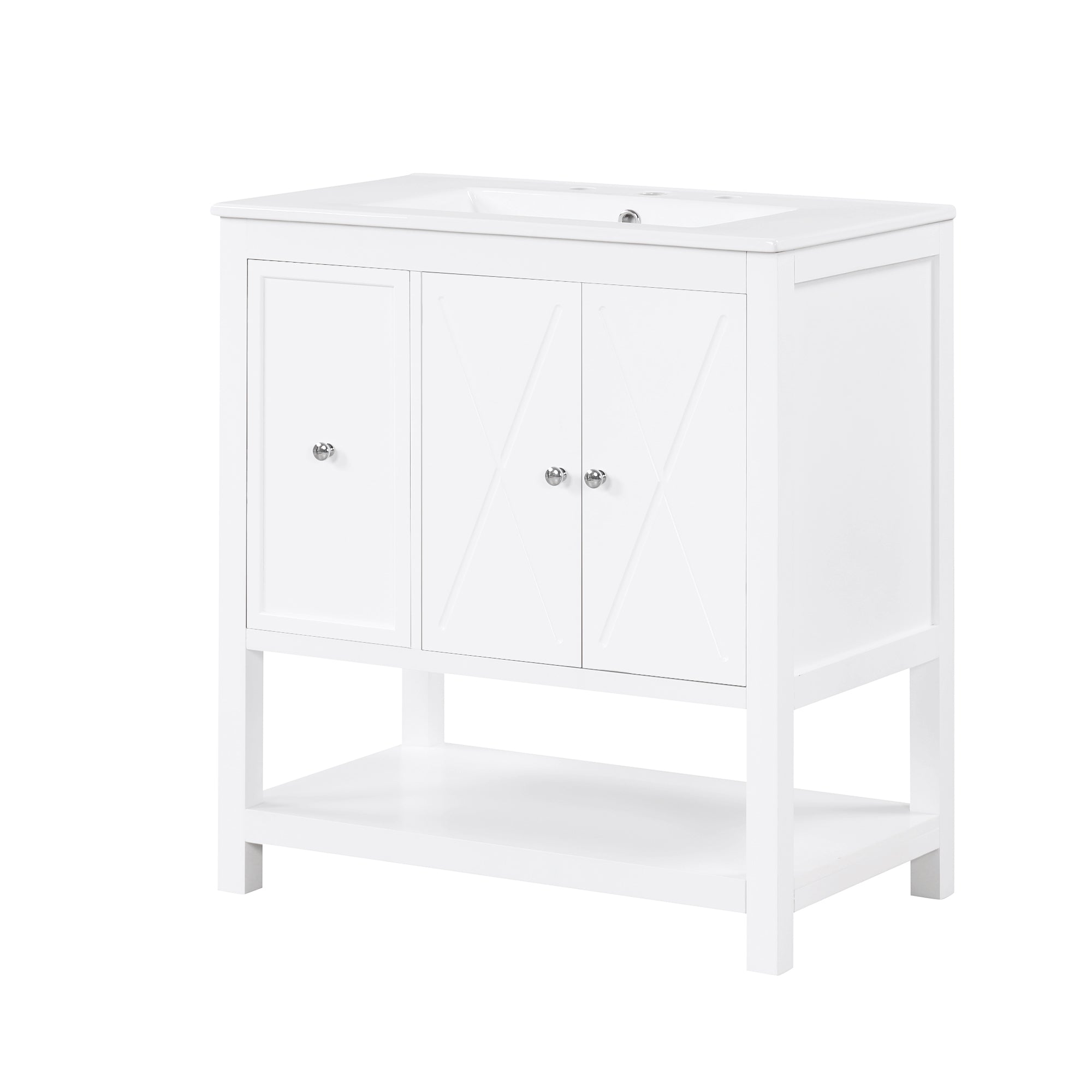30 inch Freestanding Bathroom Vanity Set in White with Integrated Ceramic Sink