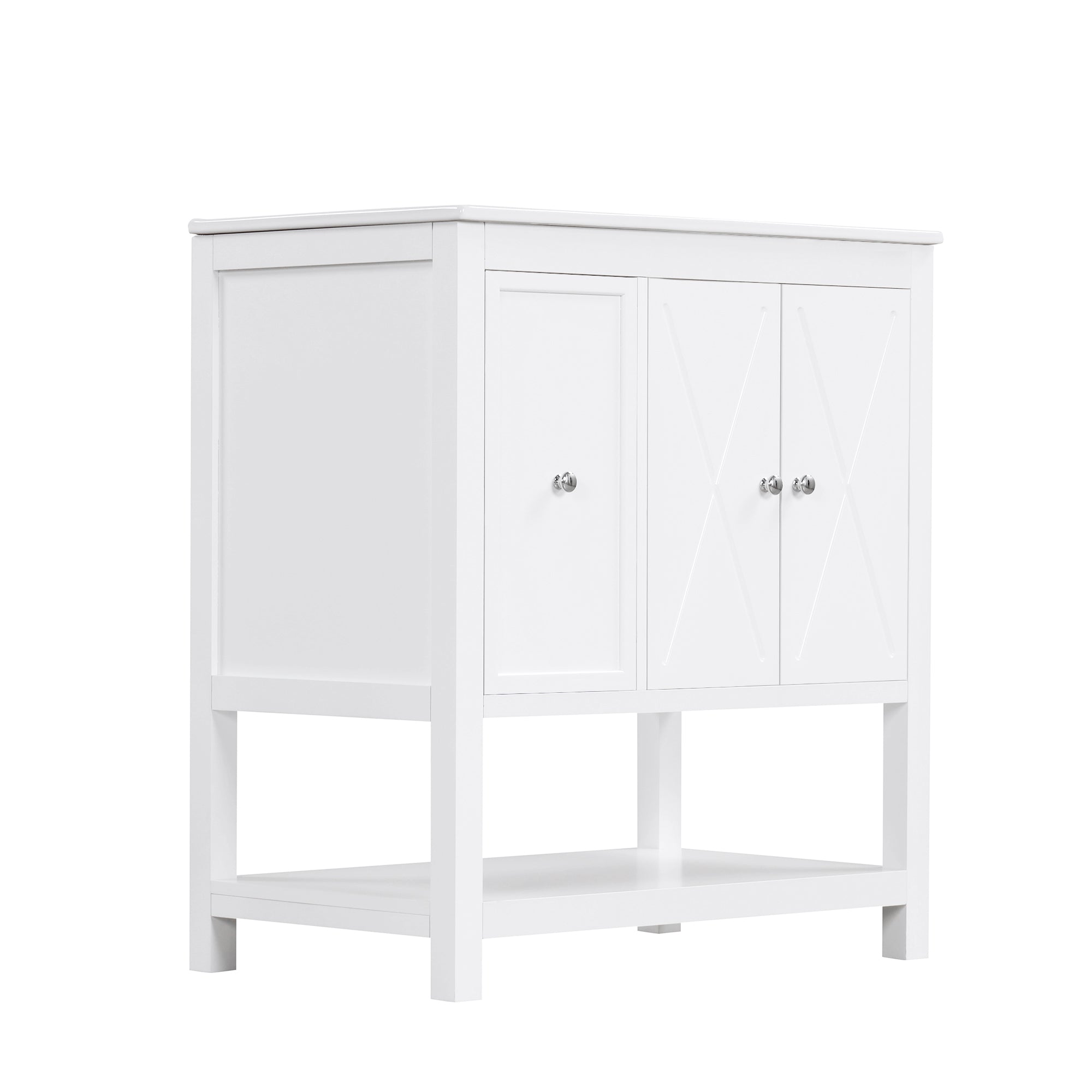 30 inch Freestanding Bathroom Vanity Set in White with Integrated Ceramic Sink