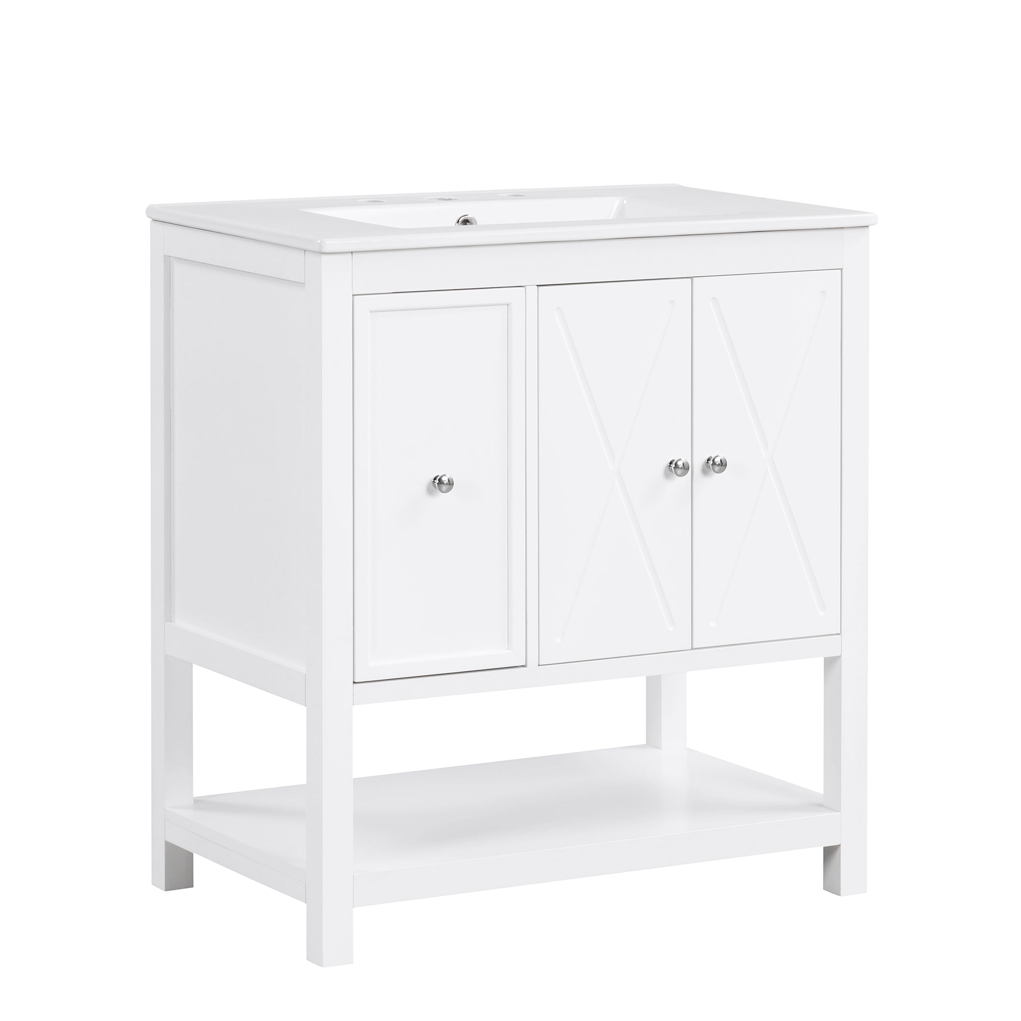 30 inch Freestanding Bathroom Vanity Set in White with Integrated Ceramic Sink