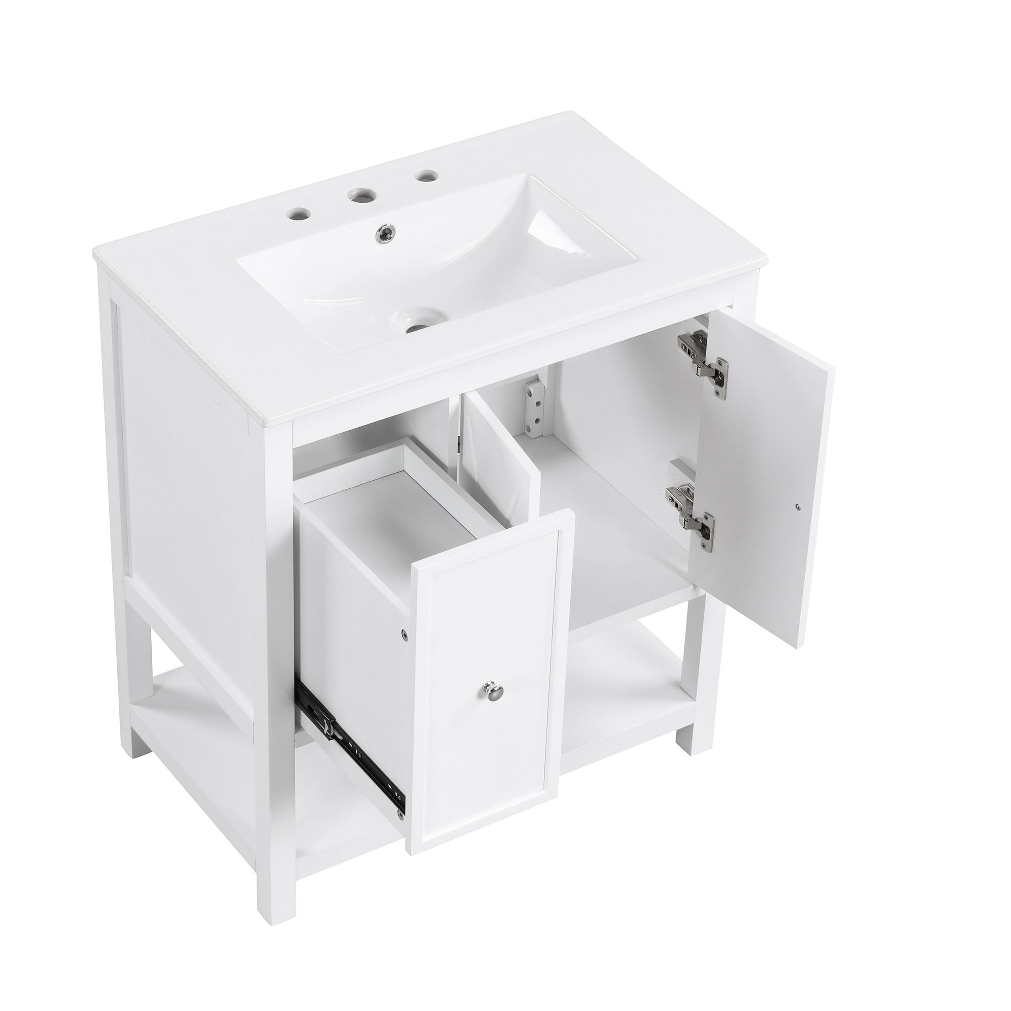 30 inch Freestanding Bathroom Vanity Set in White with Integrated Ceramic Sink