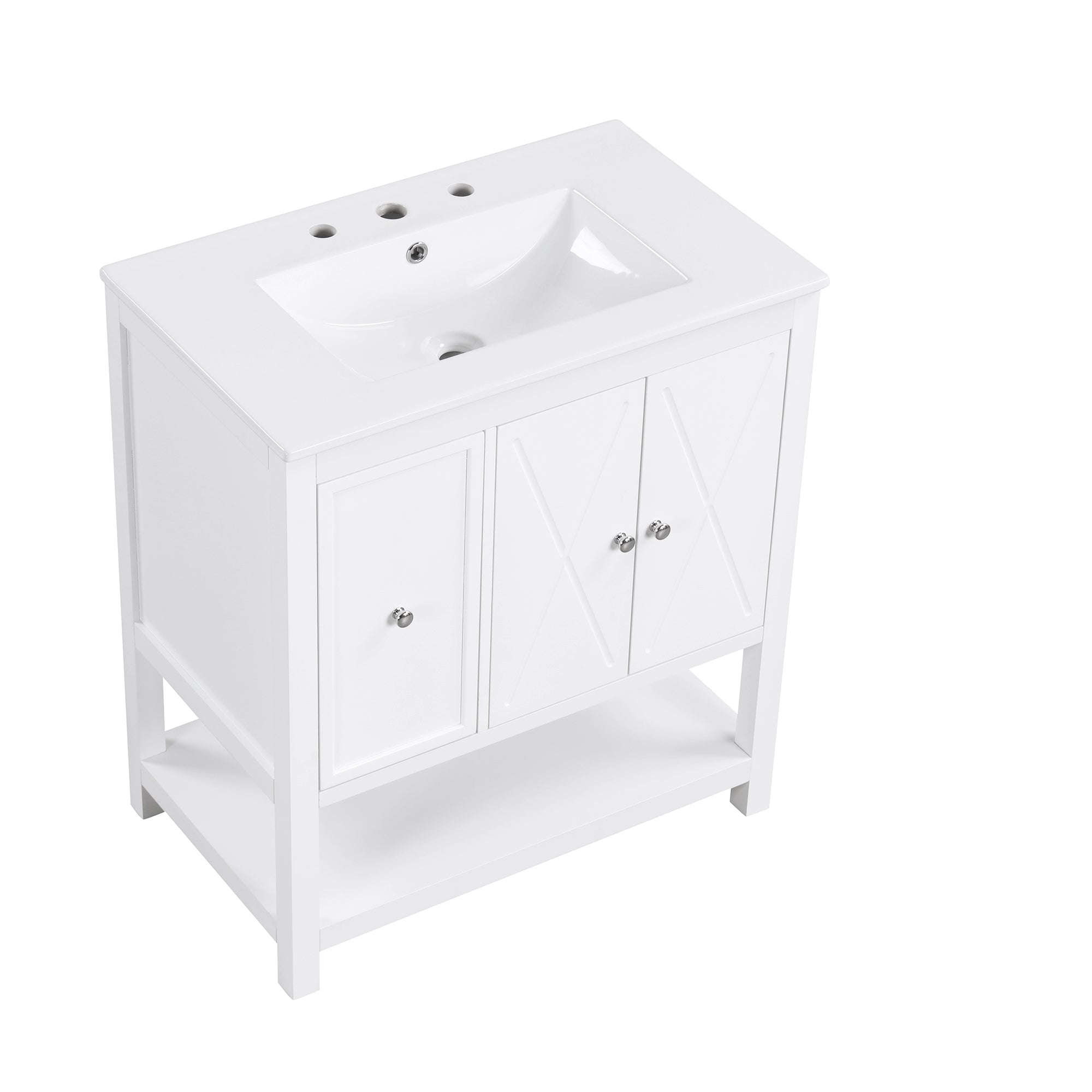 30 inch Freestanding Bathroom Vanity Set in White with Integrated Ceramic Sink