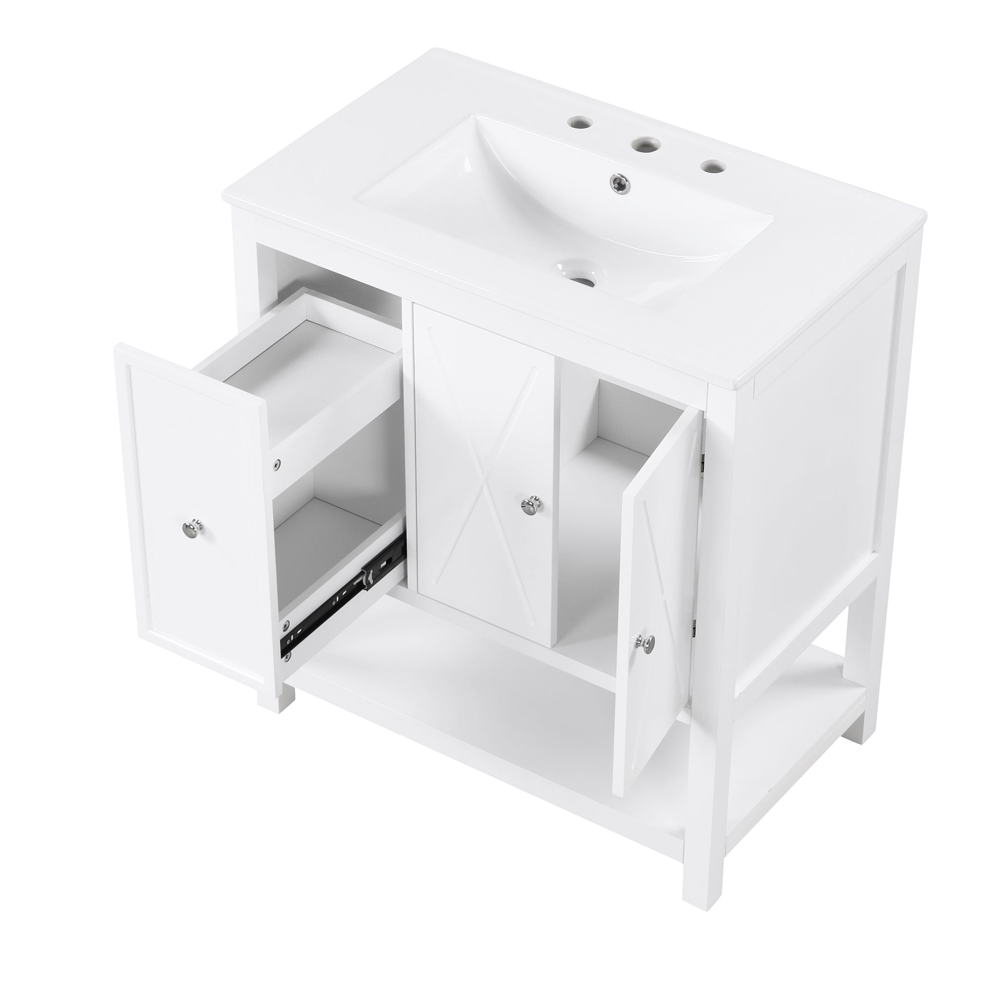 30 inch Freestanding Bathroom Vanity Set in White with Integrated Ceramic Sink