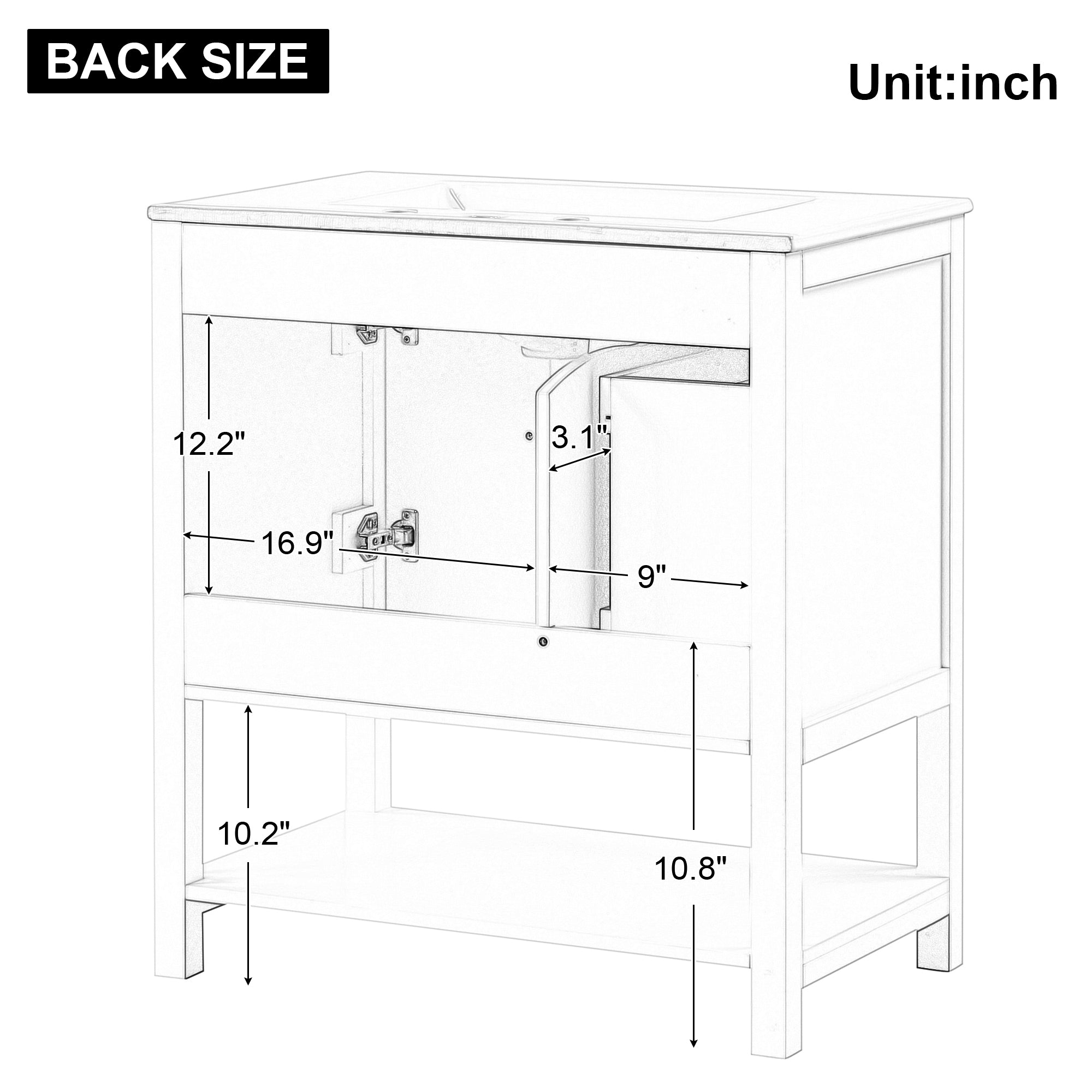 30 inch Freestanding Bathroom Vanity Set in White with Integrated Ceramic Sink