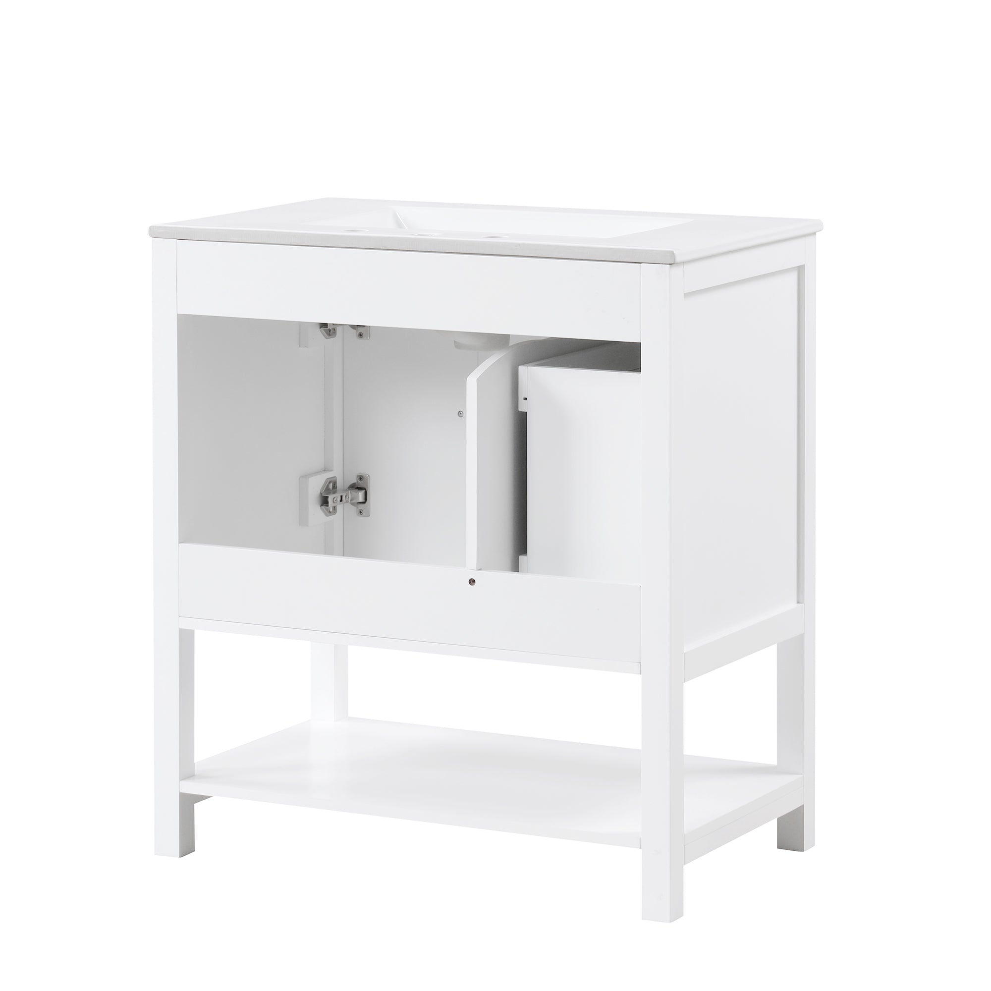 30 inch Freestanding Bathroom Vanity Set in White with Integrated Ceramic Sink