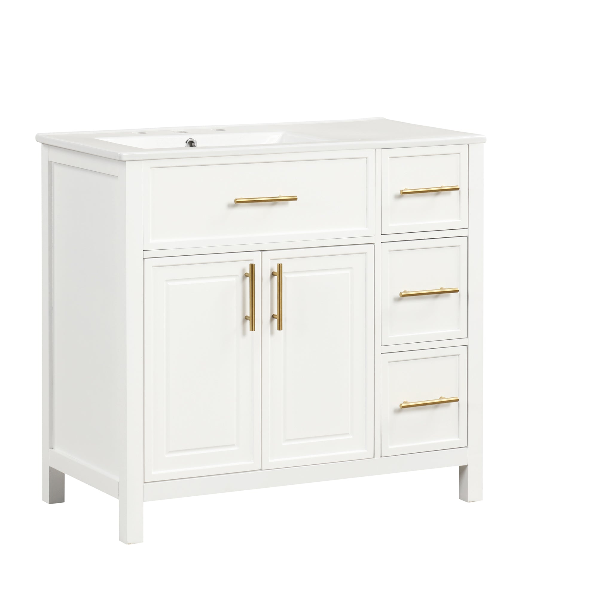 36 inch Freestanding Bathroom Vanity Set in Off White with Integrated Ceramic Sink