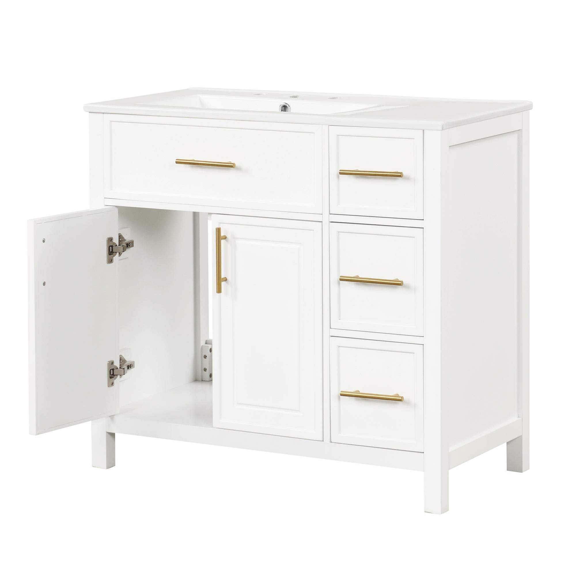 36 inch Freestanding Bathroom Vanity Set in Off White with Integrated Ceramic Sink