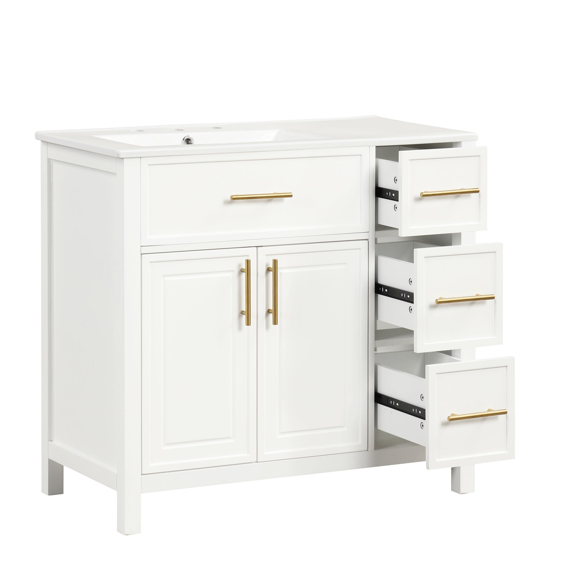 36 inch Freestanding Bathroom Vanity Set in Off White with Integrated Ceramic Sink