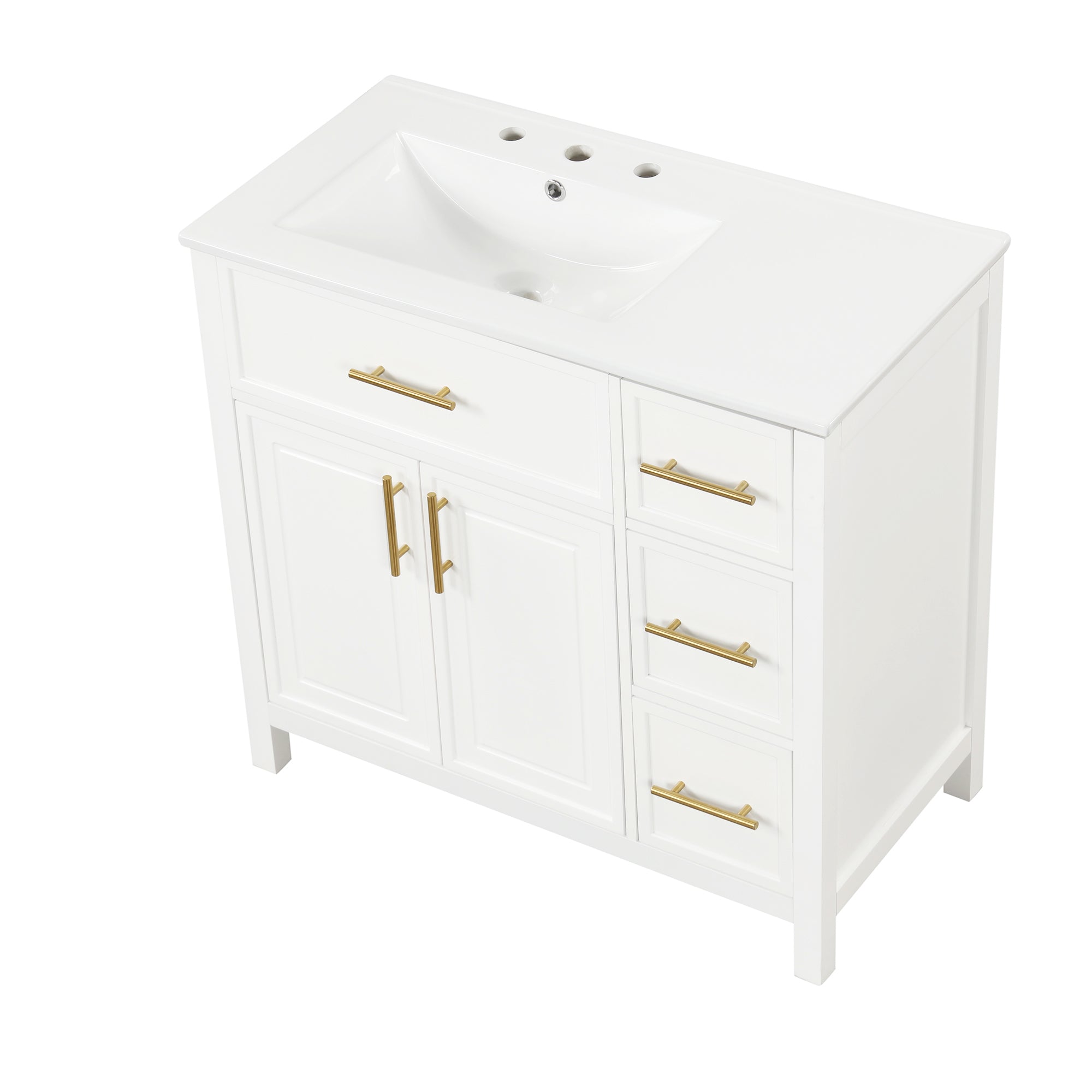 36 inch Freestanding Bathroom Vanity Set in Off White with Integrated Ceramic Sink
