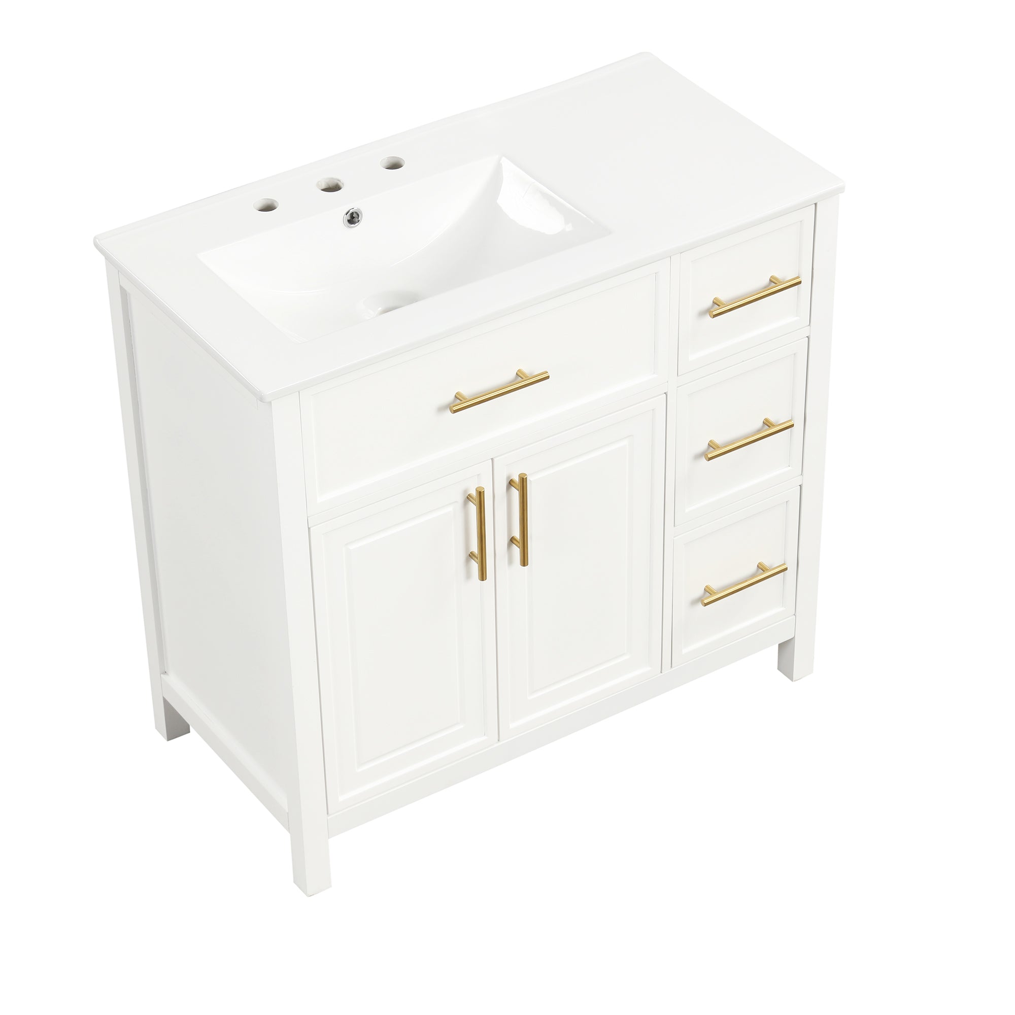 36 inch Freestanding Bathroom Vanity Set in Off White with Integrated Ceramic Sink