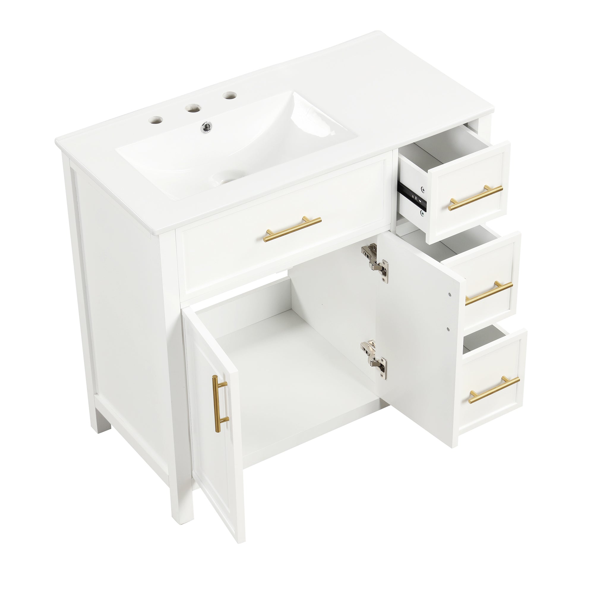 36 inch Freestanding Bathroom Vanity Set in Off White with Integrated Ceramic Sink