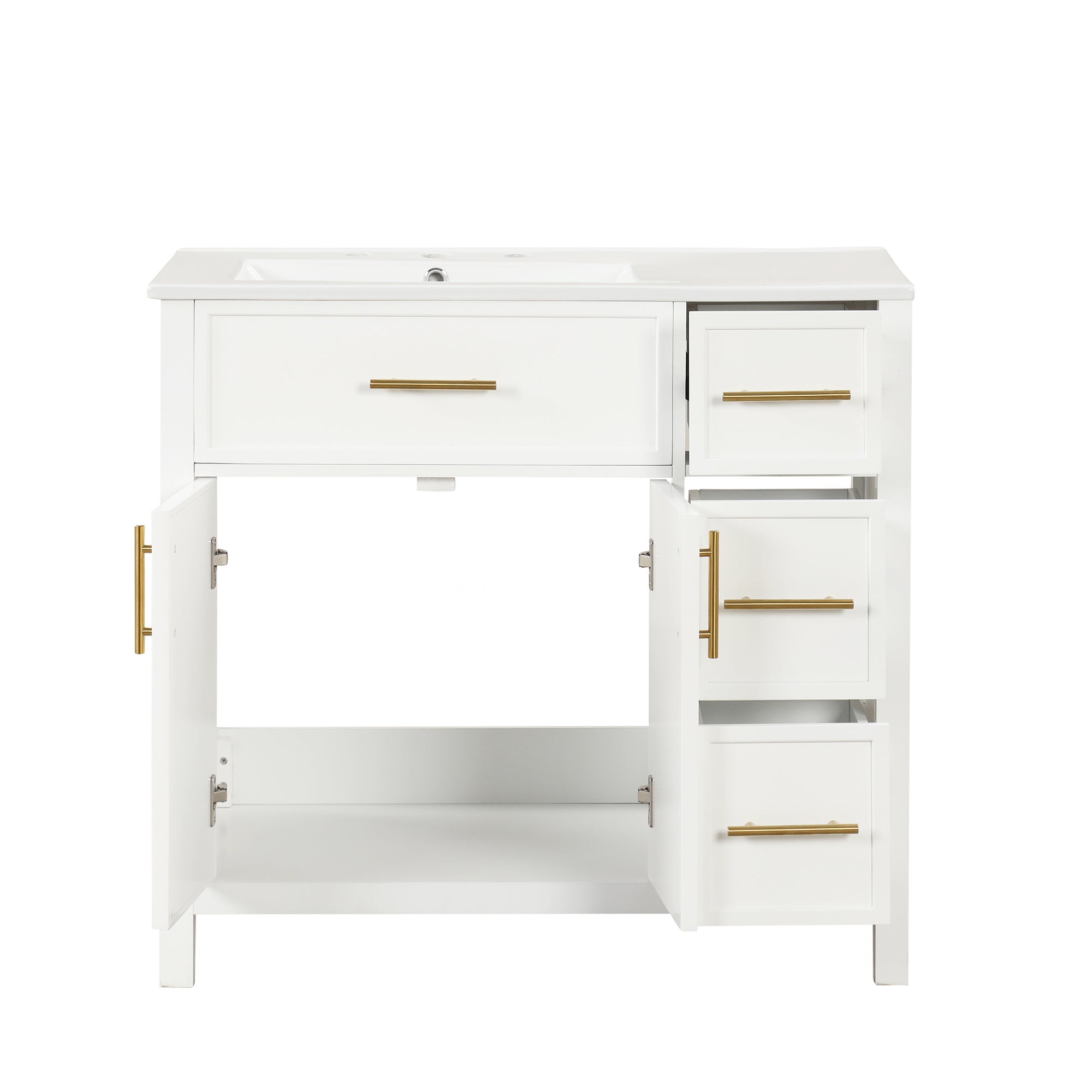 36 inch Freestanding Bathroom Vanity Set in Off White with Integrated Ceramic Sink
