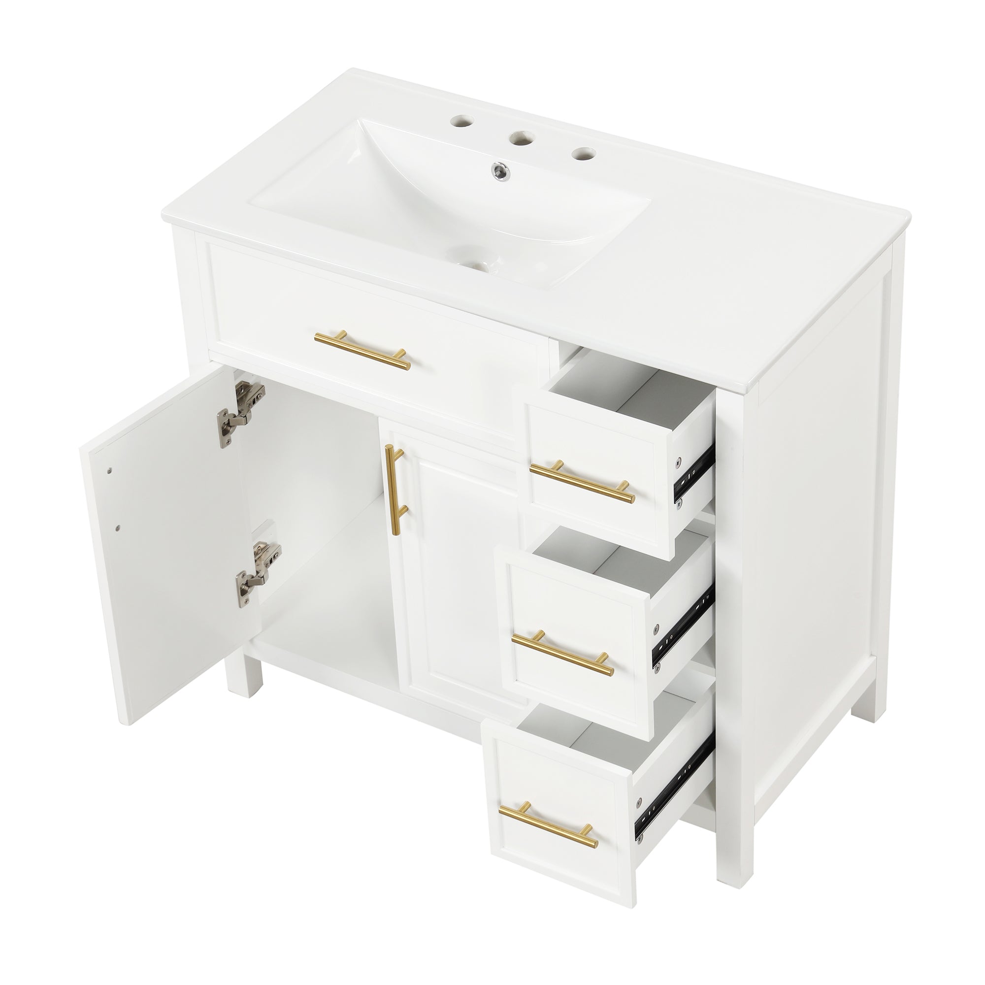 36 inch Freestanding Bathroom Vanity Set in Off White with Integrated Ceramic Sink