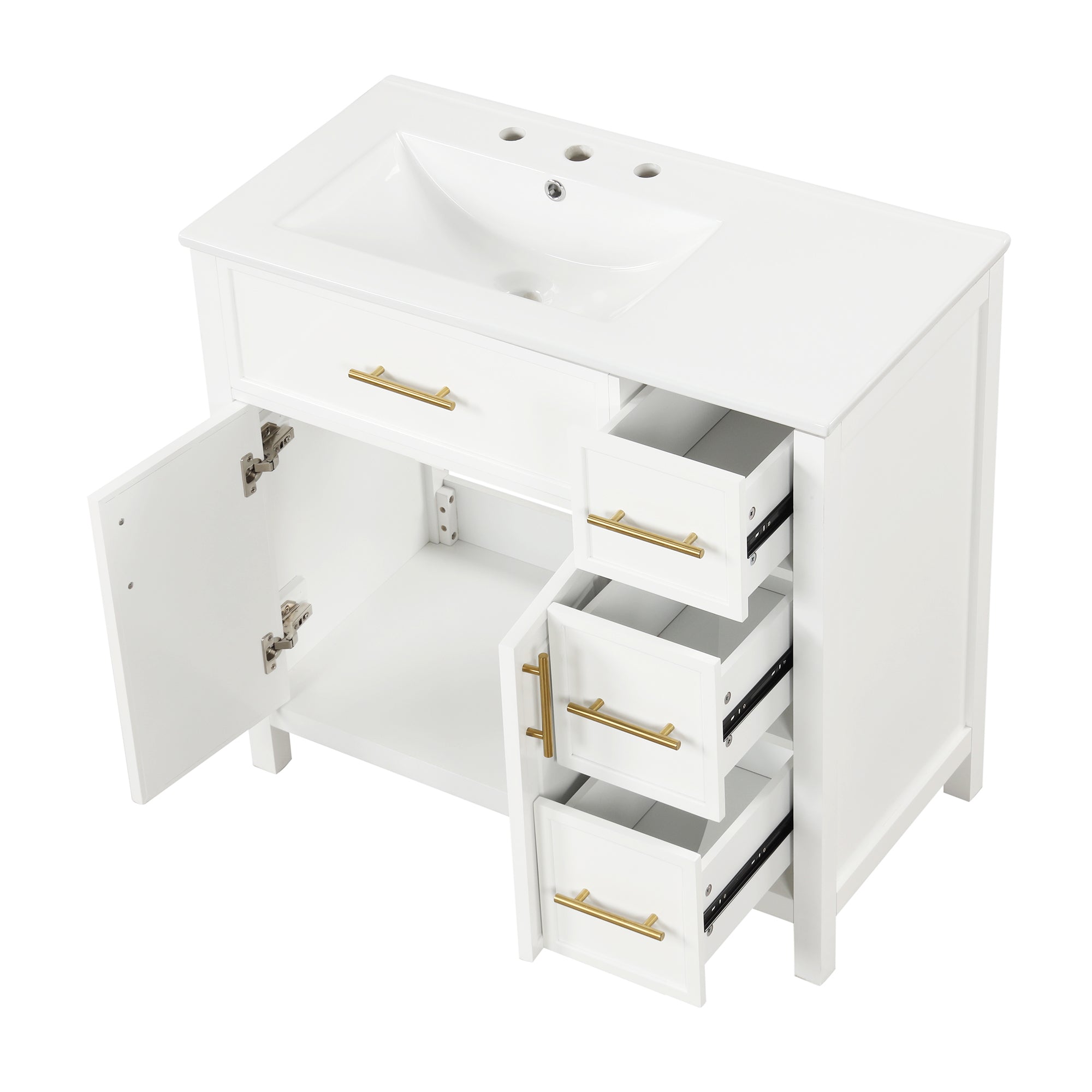 36 inch Freestanding Bathroom Vanity Set in Off White with Integrated Ceramic Sink
