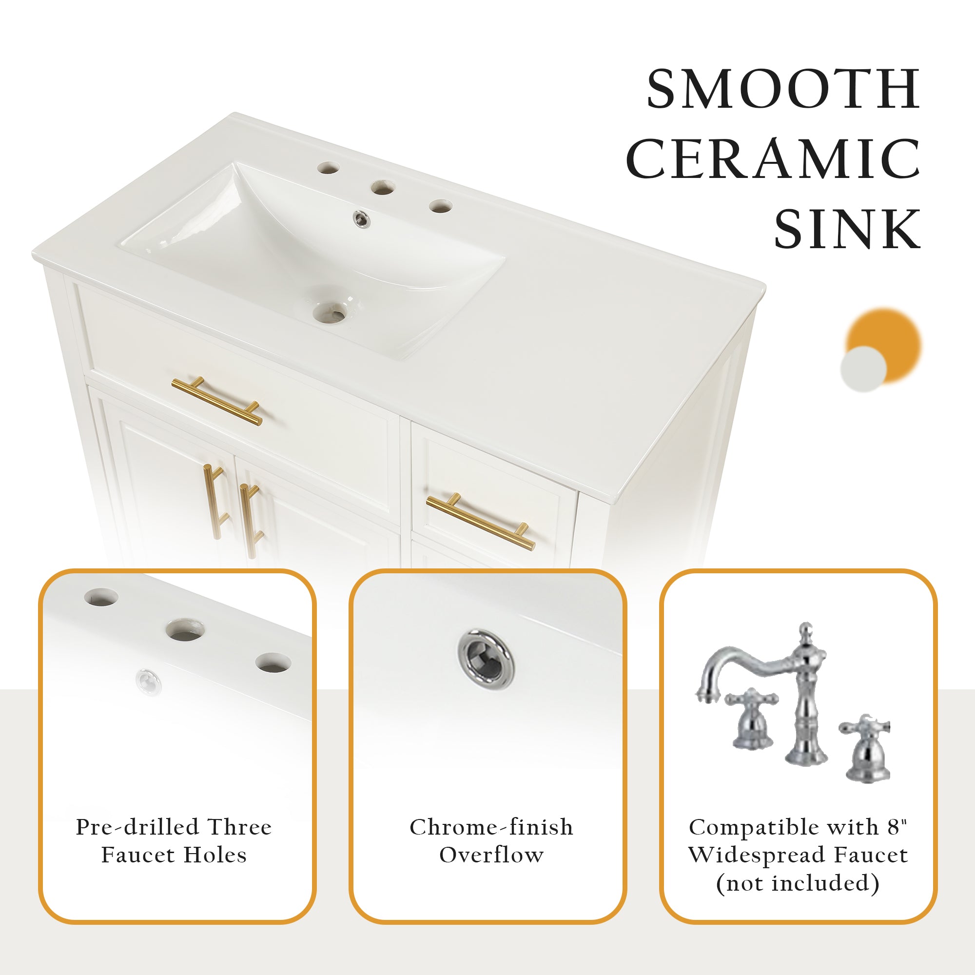 36 inch Freestanding Bathroom Vanity Set in Off White with Integrated Ceramic Sink