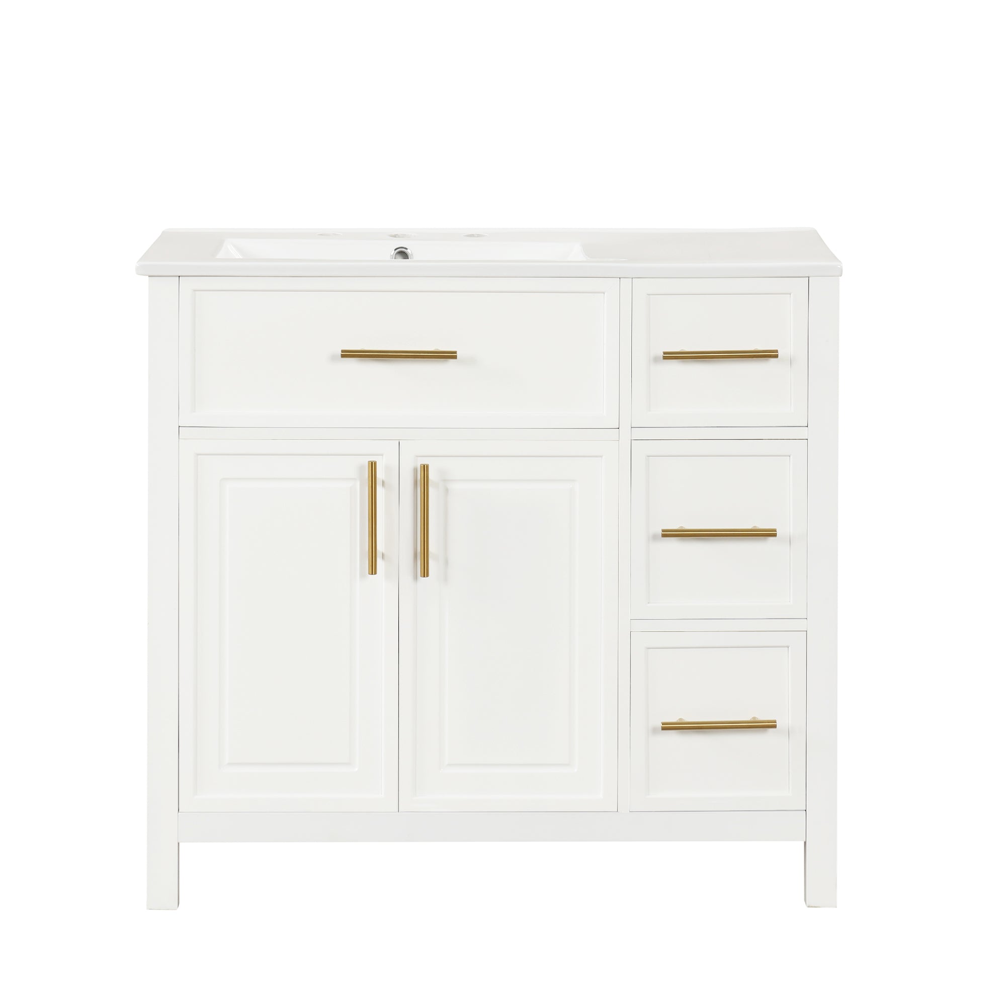 36 inch Freestanding Bathroom Vanity Set in Off White with Integrated Ceramic Sink