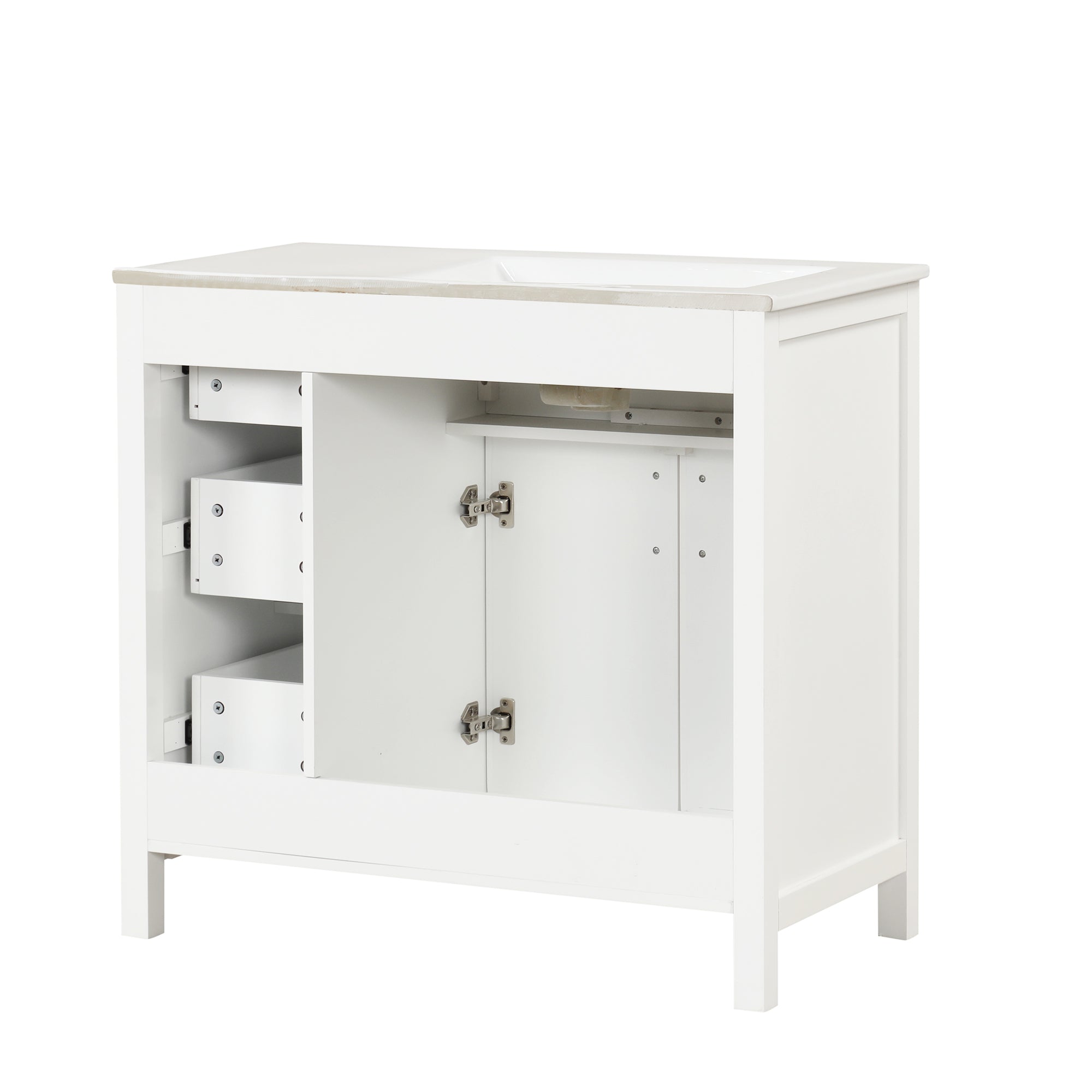 36 inch Freestanding Bathroom Vanity Set in Off White with Integrated Ceramic Sink