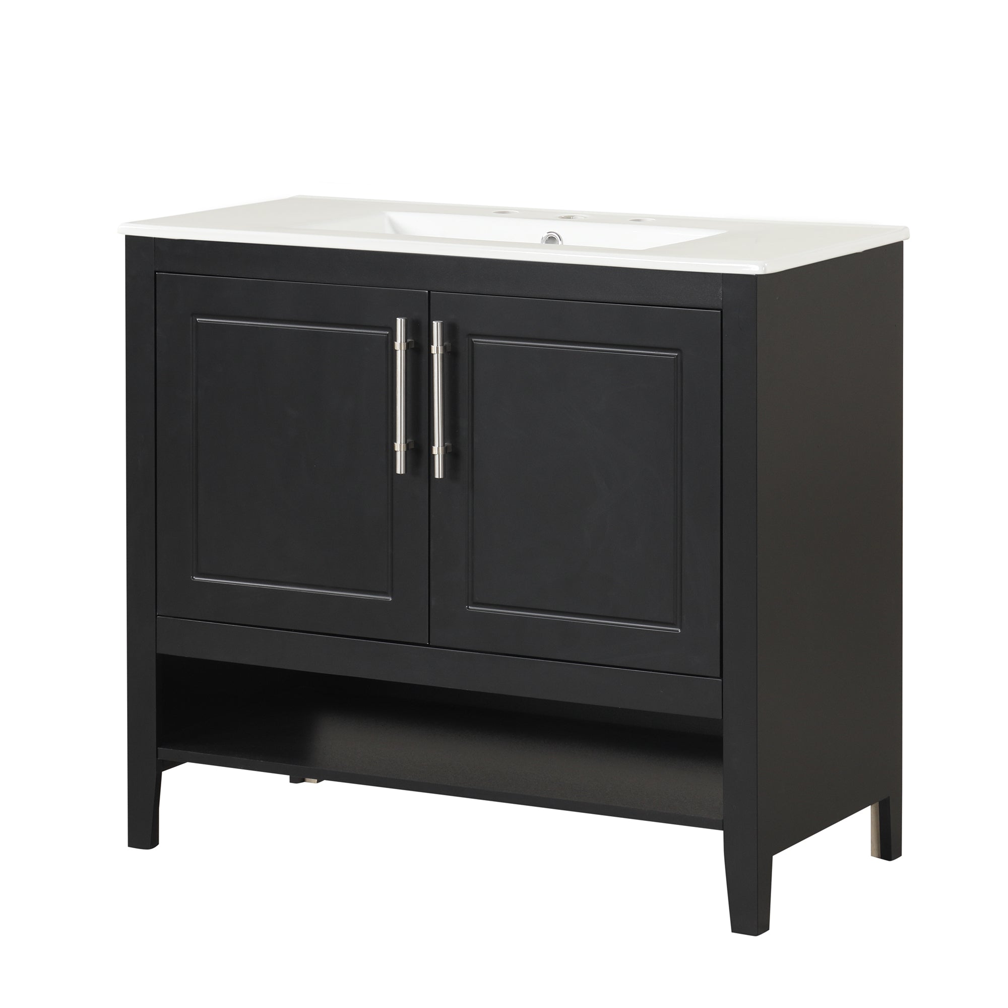 36 inch Freestanding Bathroom Vanity Set in Black with Integrated Ceramic Sink