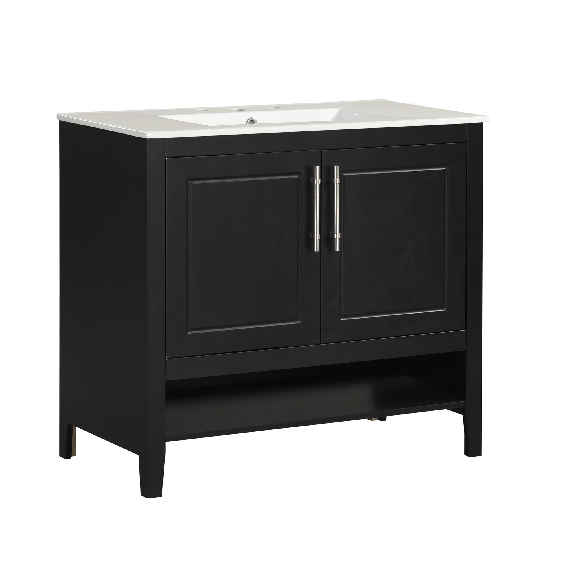 36 inch Freestanding Bathroom Vanity Set in Black with Integrated Ceramic Sink
