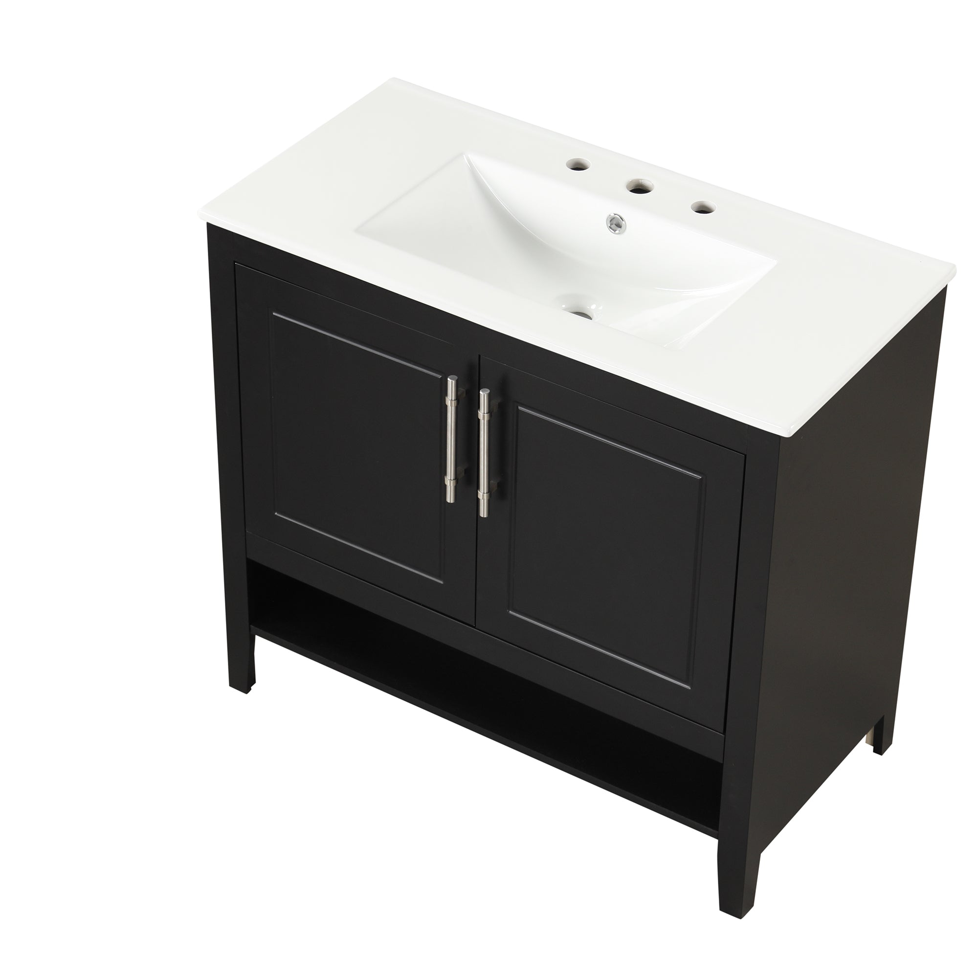 36 inch Freestanding Bathroom Vanity Set in Black with Integrated Ceramic Sink
