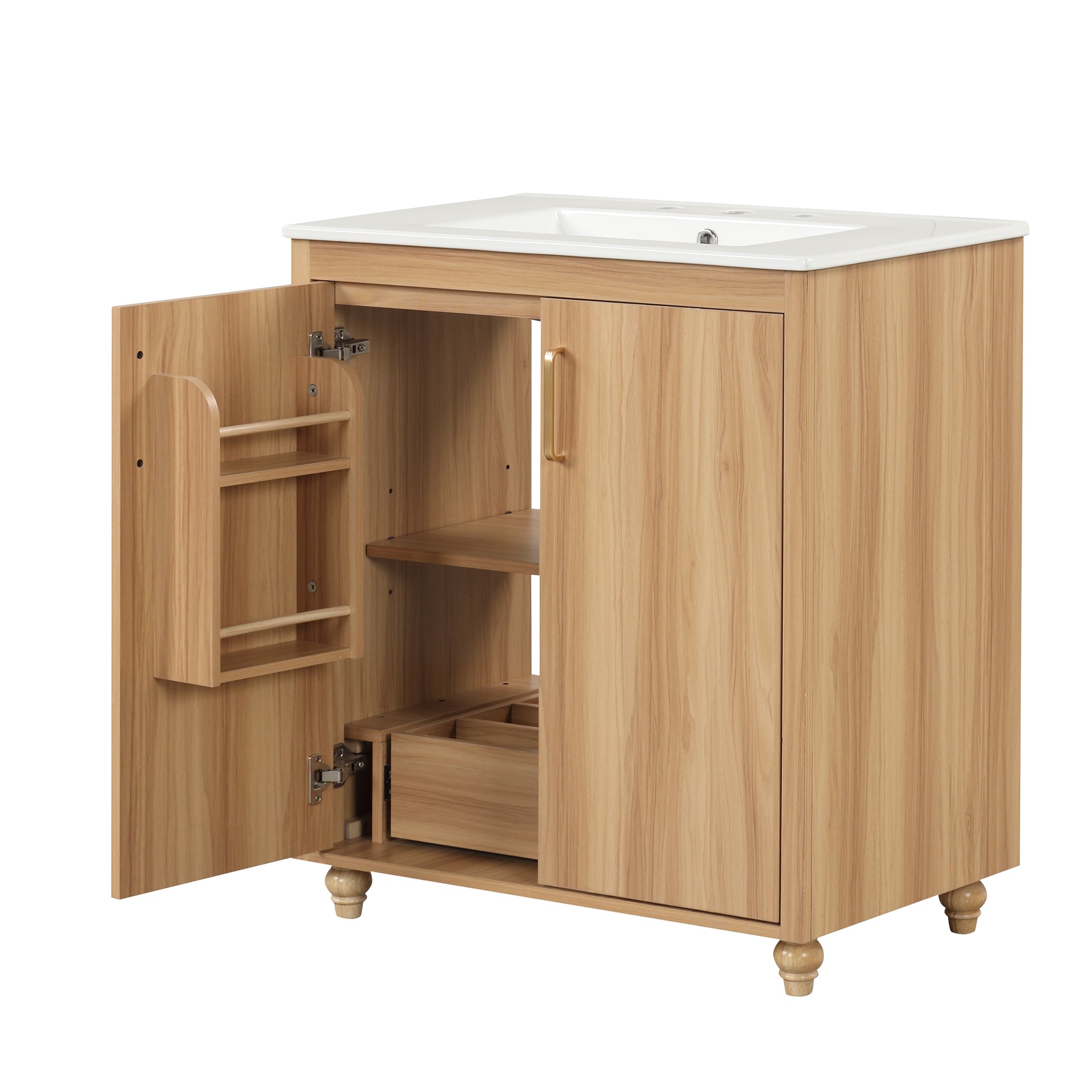 30 inch Freestanding Bathroom Vanity Set in Natural with Integrated Ceramic Sink