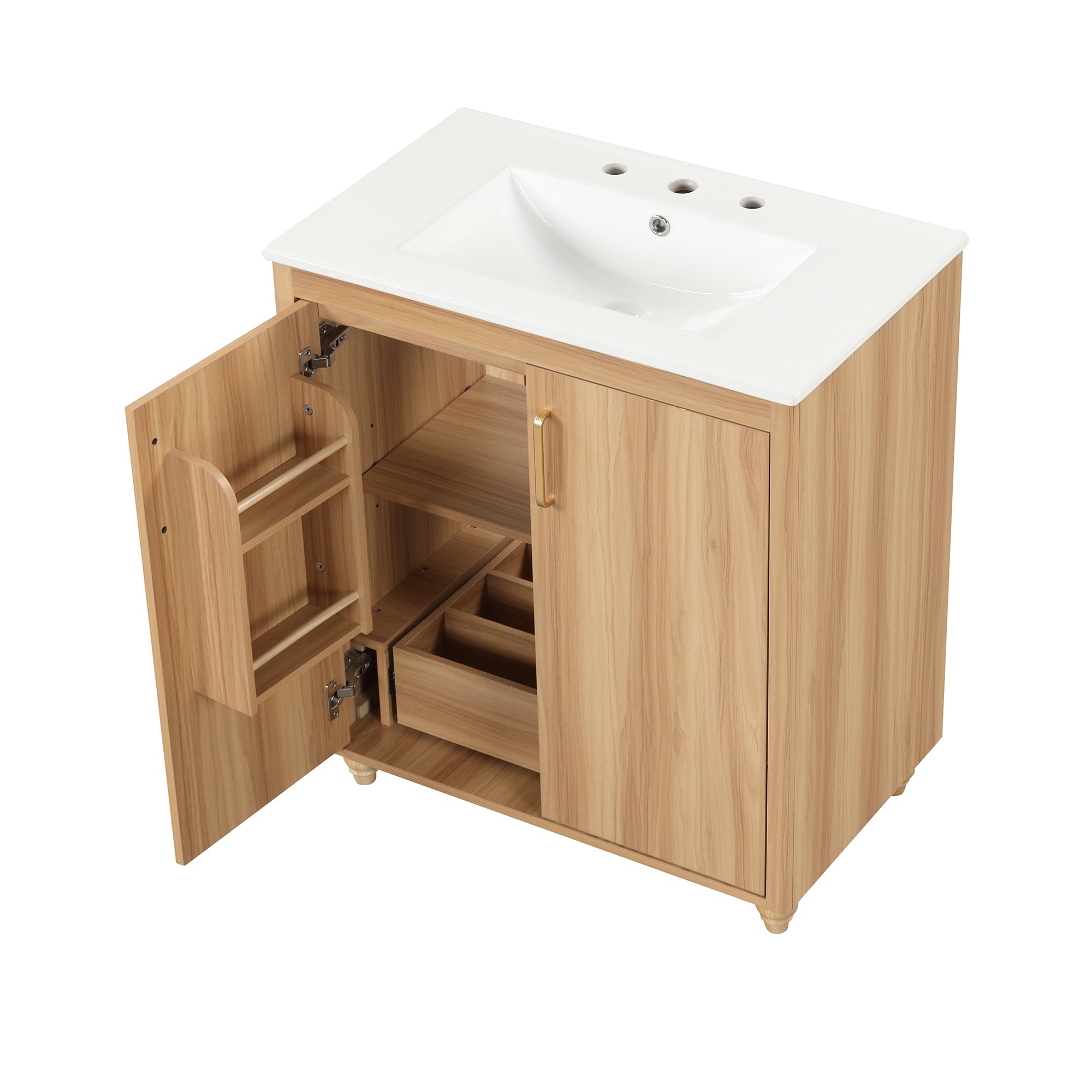 30 inch Freestanding Bathroom Vanity Set in Natural with Integrated Ceramic Sink